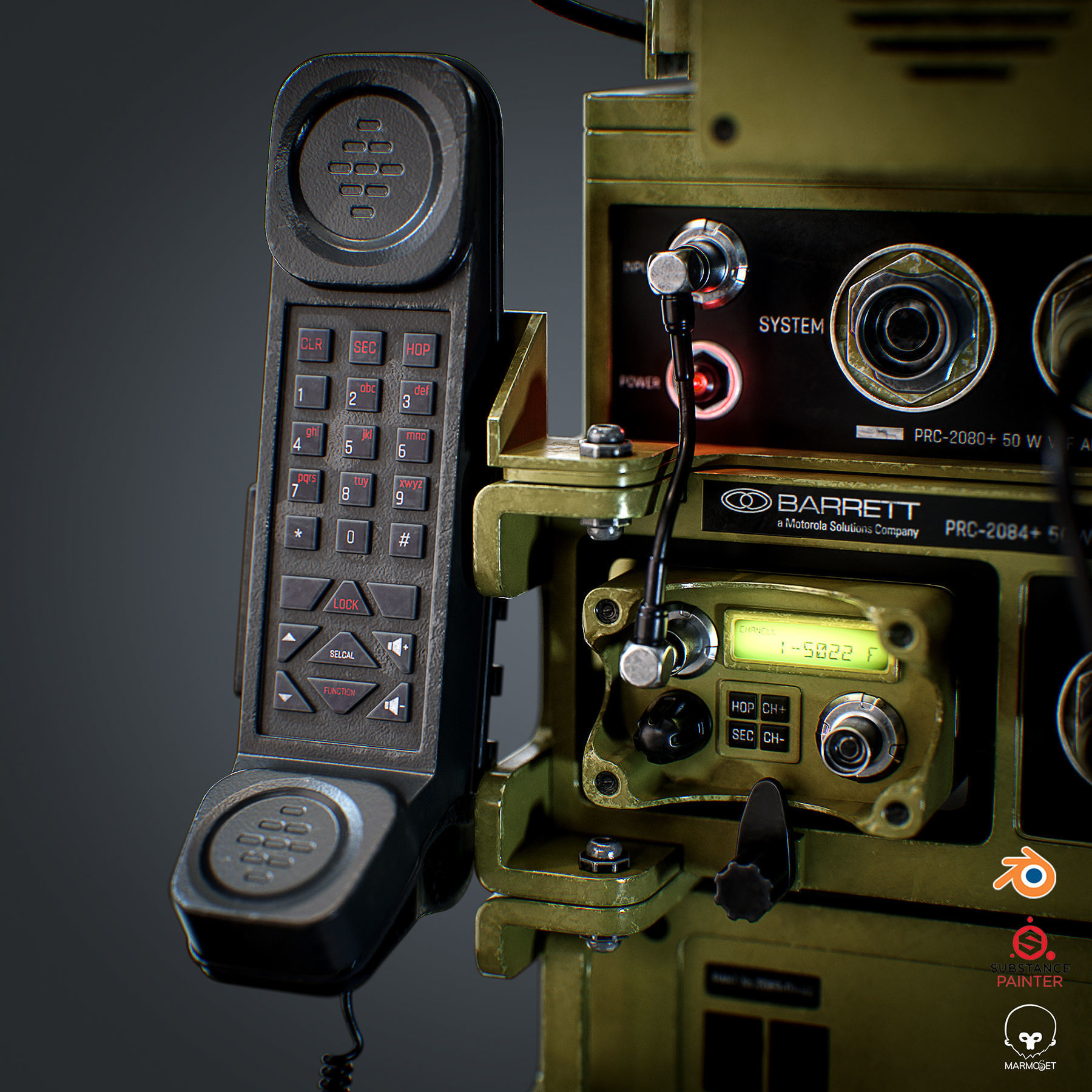Military VHF Radio Low-poly 3D model_8