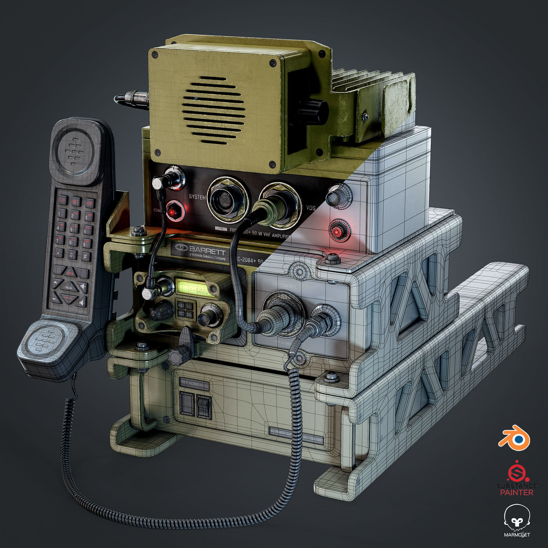 Military VHF Radio Low-poly 3D model_9