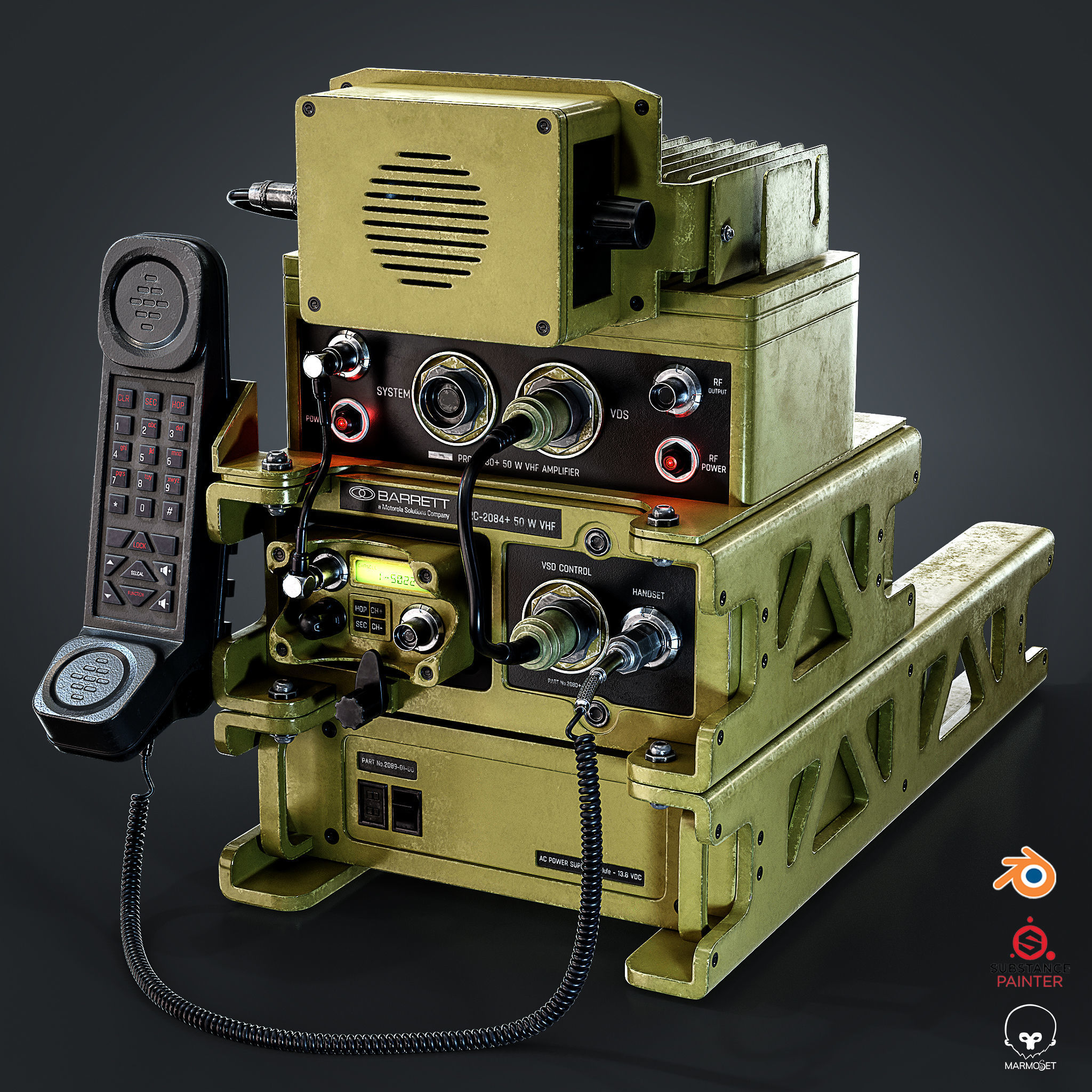 Military VHF Radio Low-poly 3D model_5