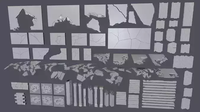Ruins Kitbash Collection - 96 pieces  3D model