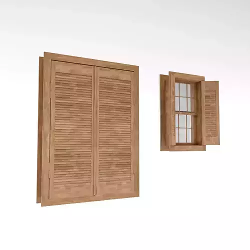 Village window with wooden cover Low-poly 3D model