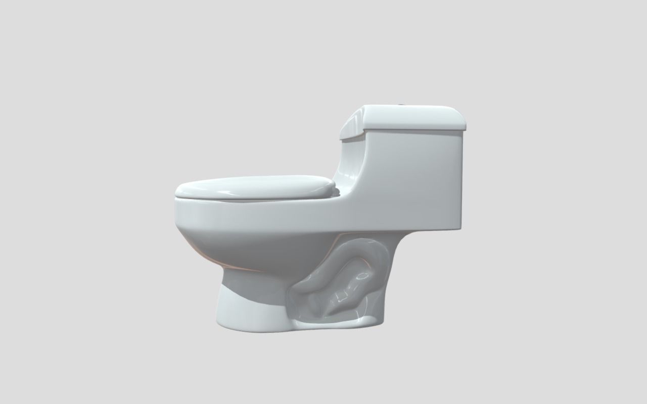 White Curve One Piece Toilet WC Low-poly 3D model_2