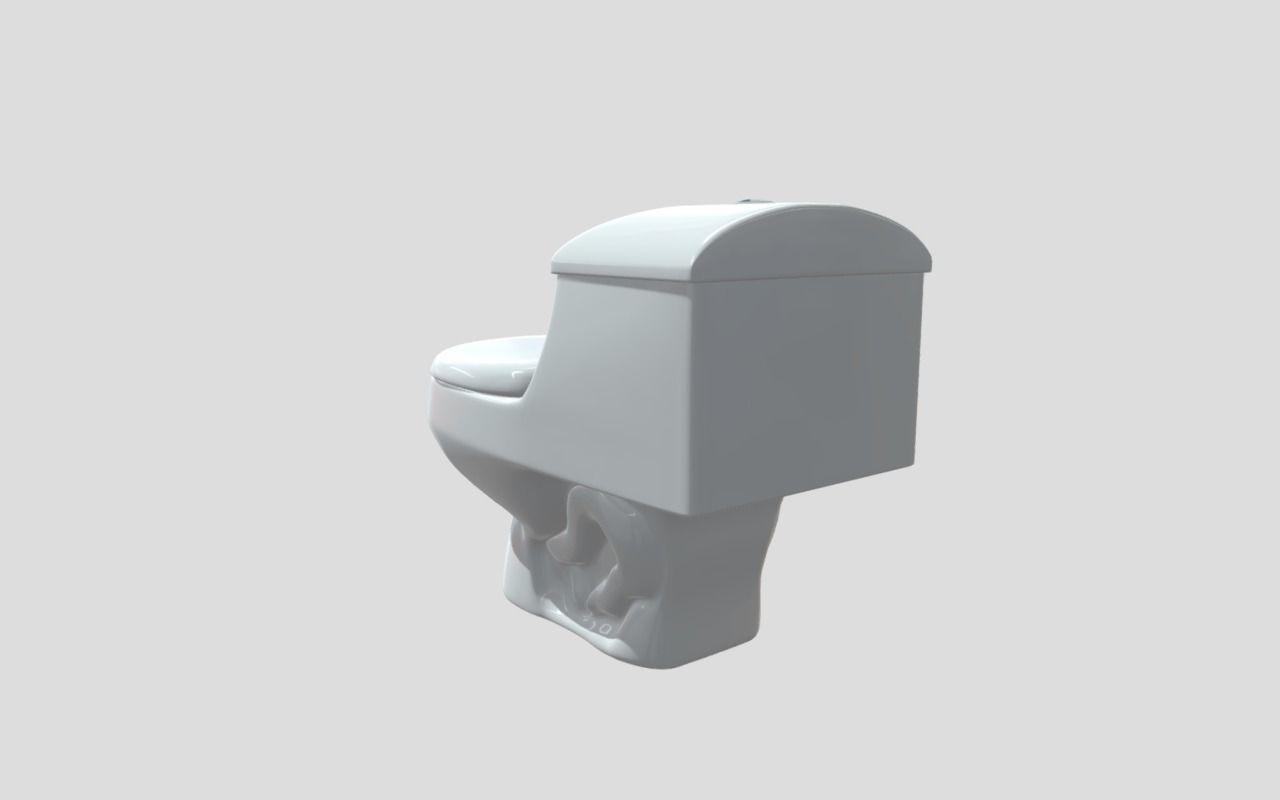 White Curve One Piece Toilet WC Low-poly 3D model_4