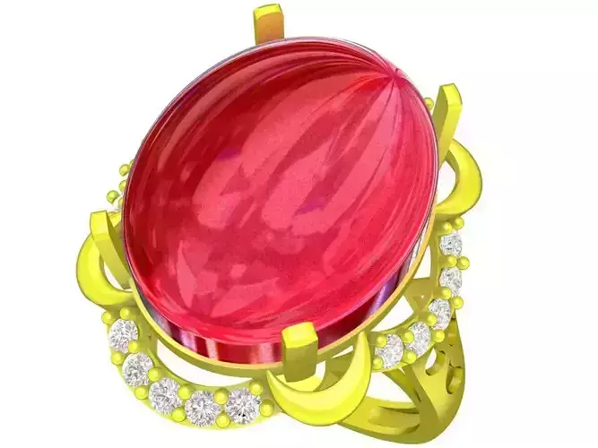 A5335 Oval Ruby and Diamond Ring for Lady 3D Model