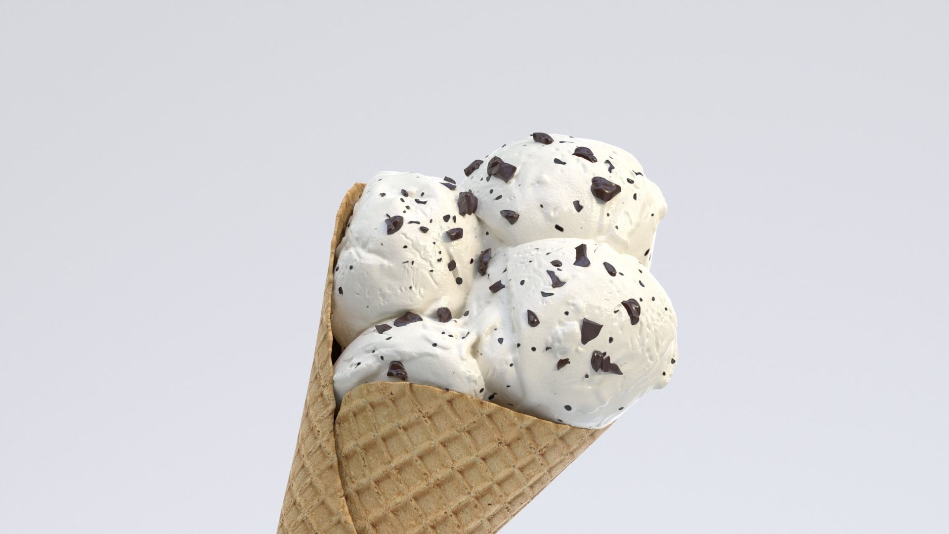 Ice cream cone with chocolate chips 3D model_3