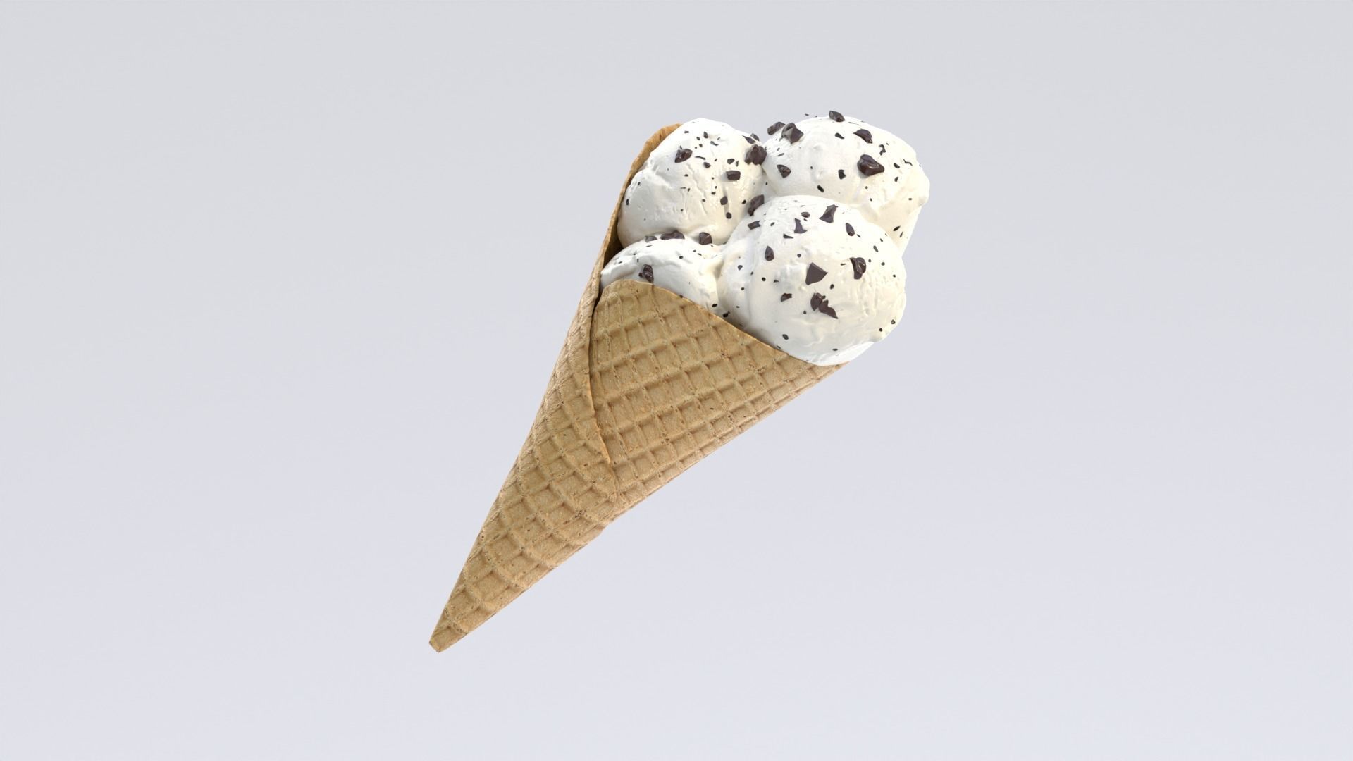 Ice cream cone with chocolate chips 3D model_1