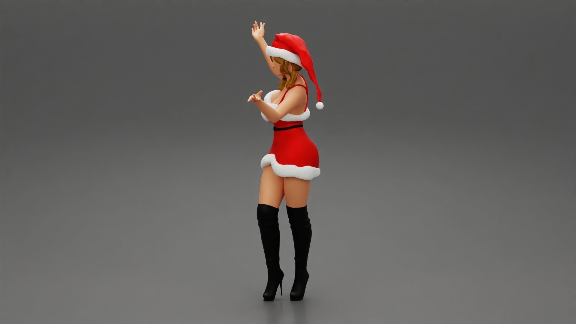 Lovely Santa Girl in Christmas Dress Posing 3D print model_5