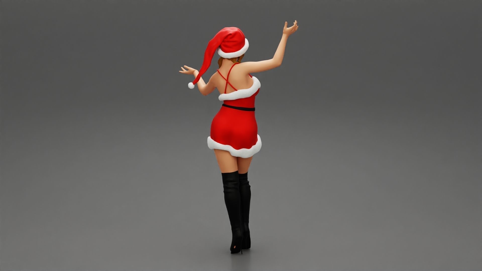 Lovely Santa Girl in Christmas Dress Posing 3D print model_3