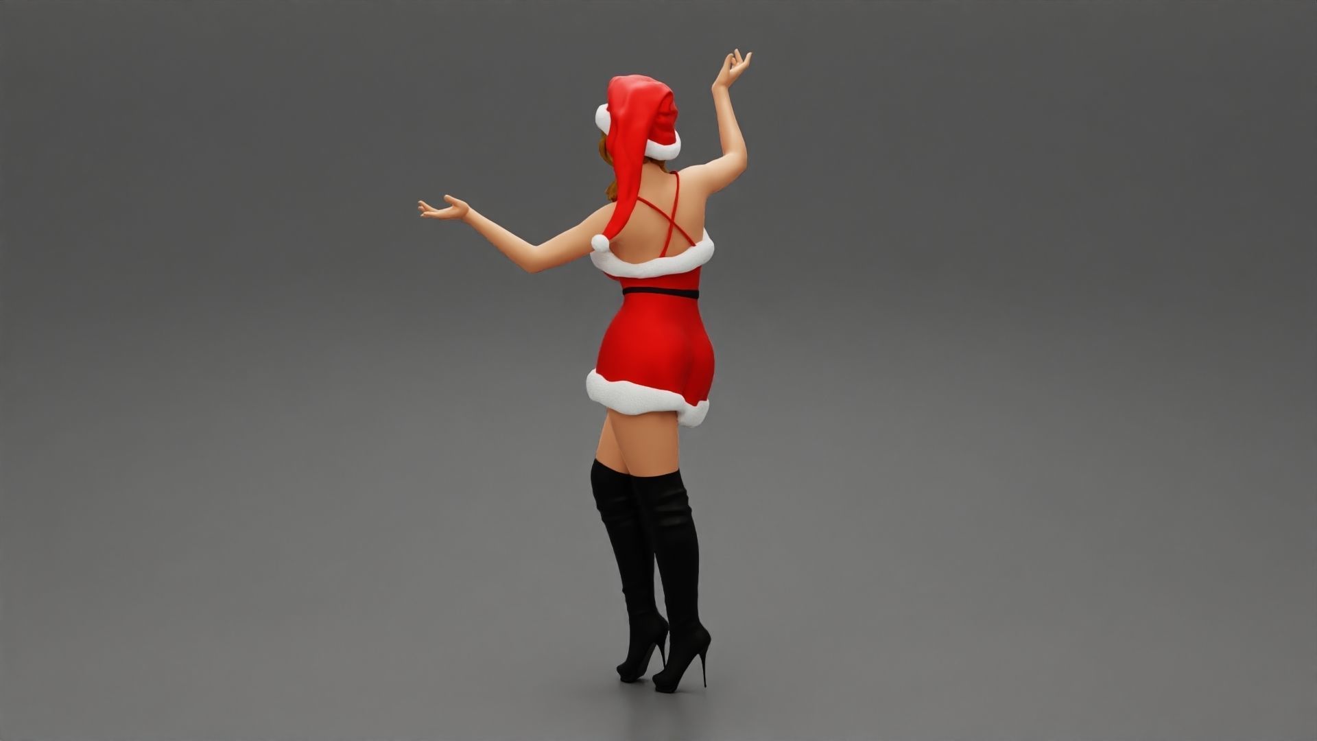 Lovely Santa Girl in Christmas Dress Posing 3D print model_4