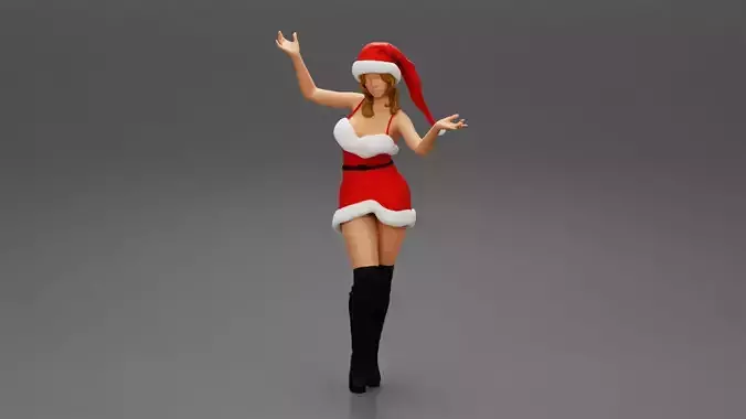 Lovely Santa Girl in Christmas Dress Posing 3D print model