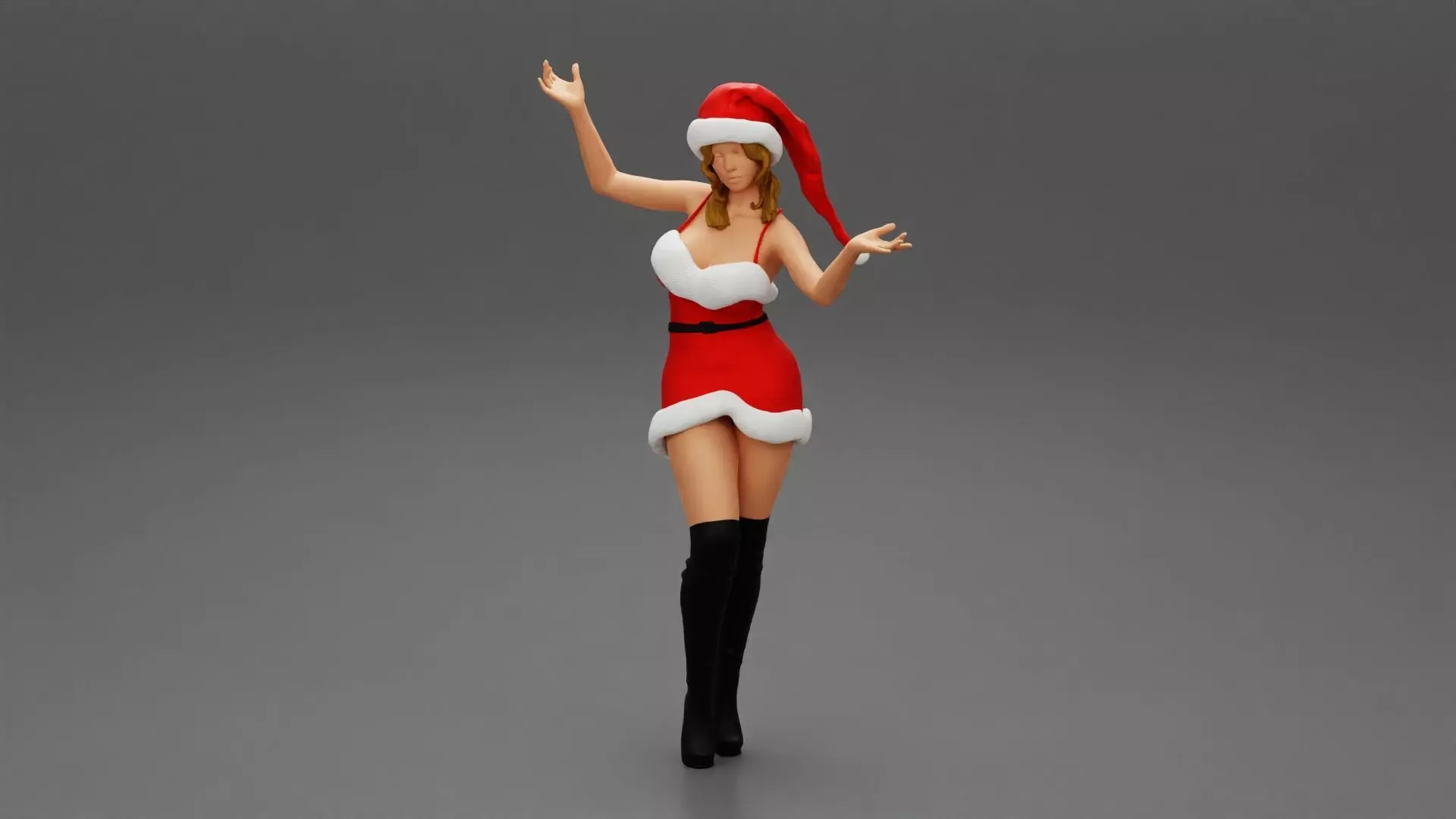 Lovely Santa Girl in Christmas Dress Posing 3D print model_0