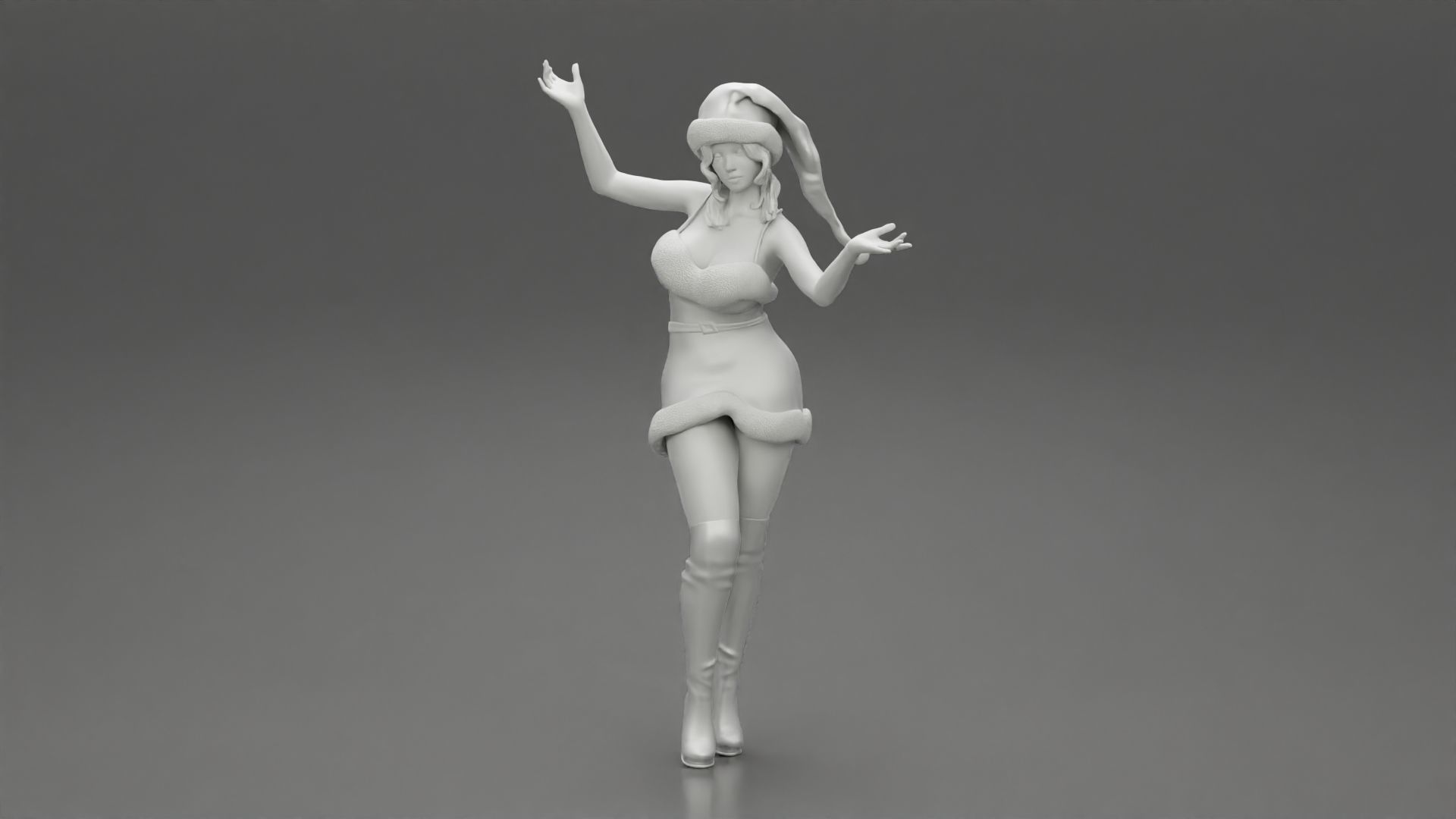 Lovely Santa Girl in Christmas Dress Posing 3D print model_6
