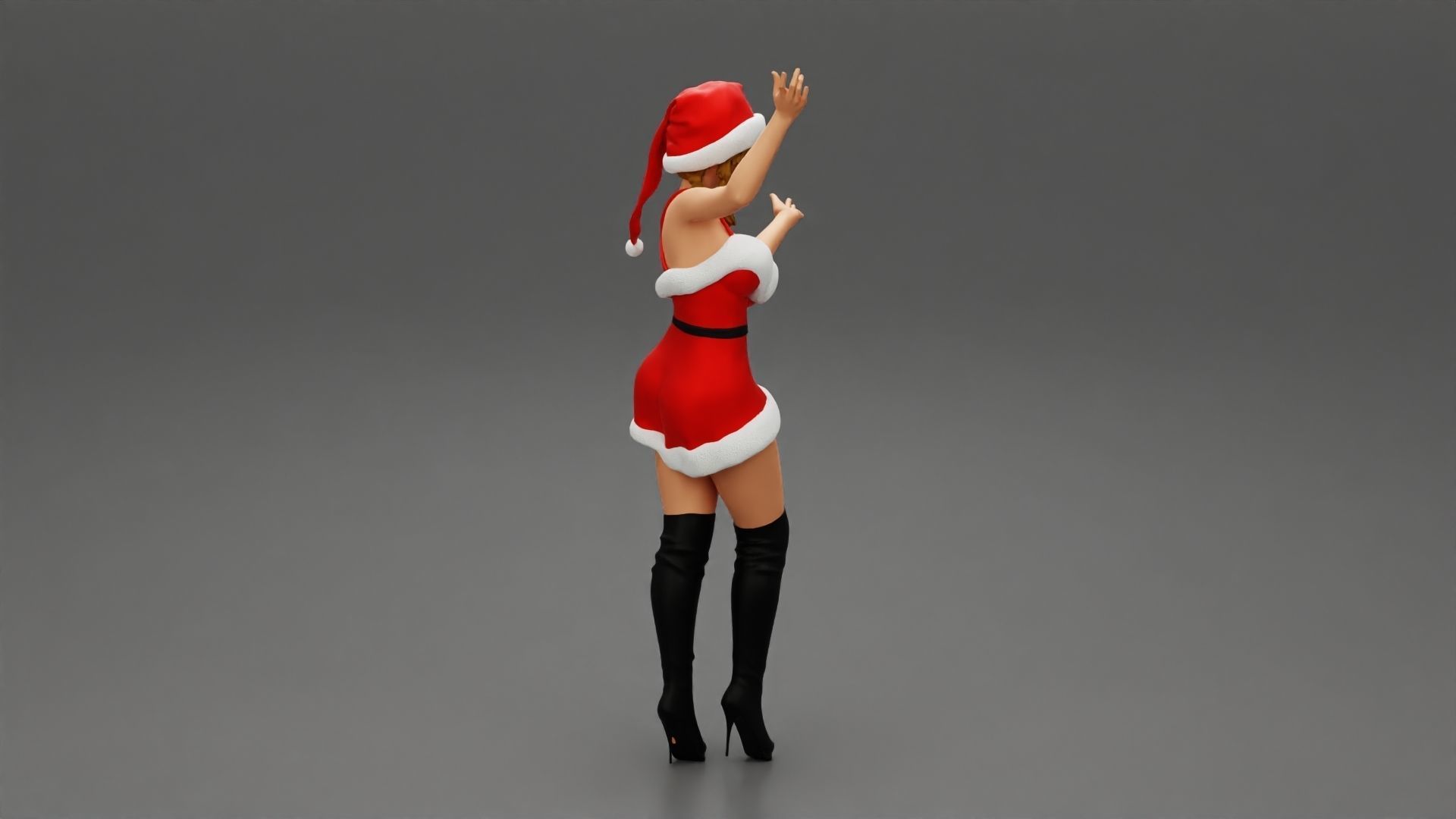 Lovely Santa Girl in Christmas Dress Posing 3D print model_2