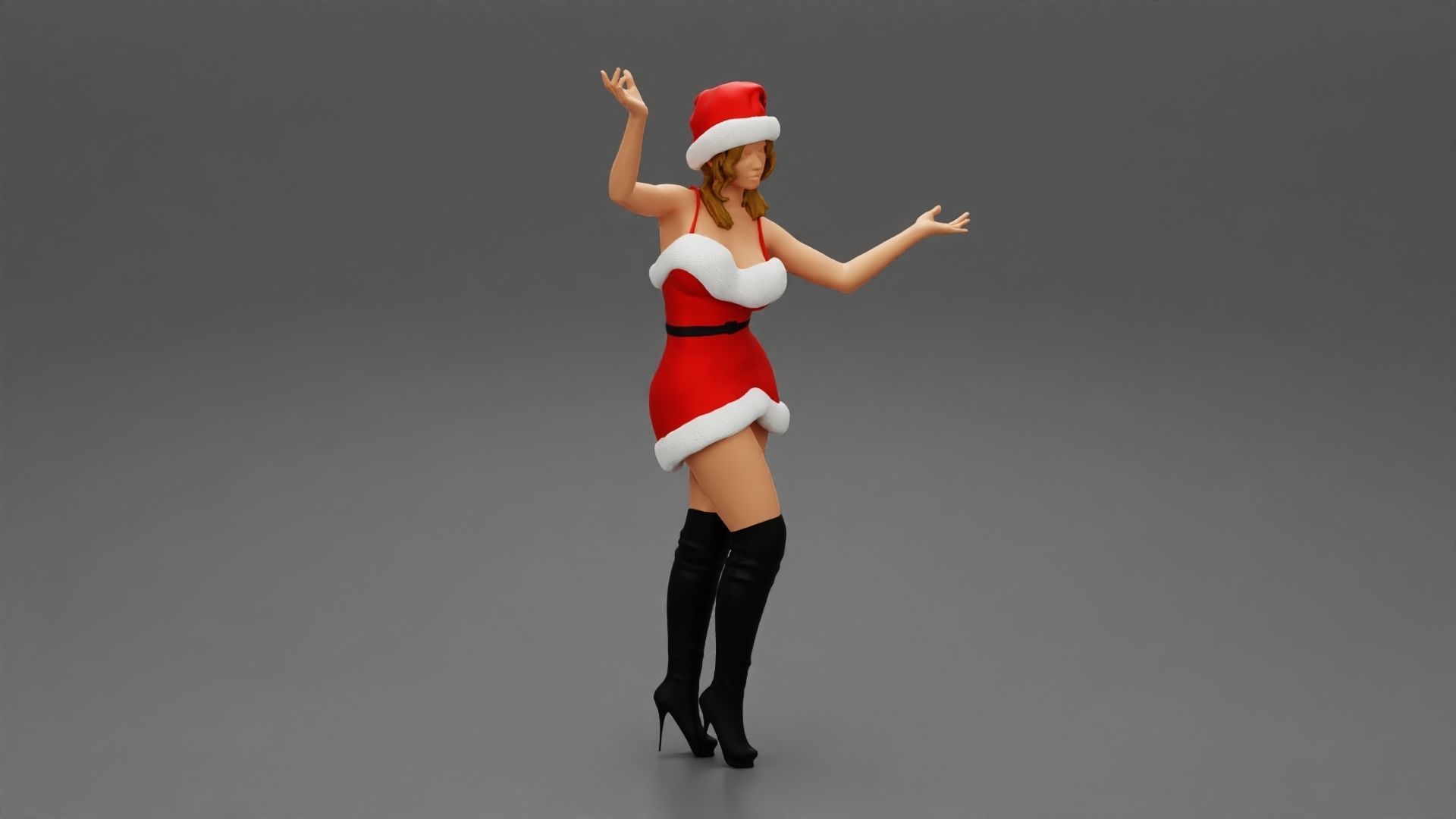 Lovely Santa Girl in Christmas Dress Posing 3D print model_1