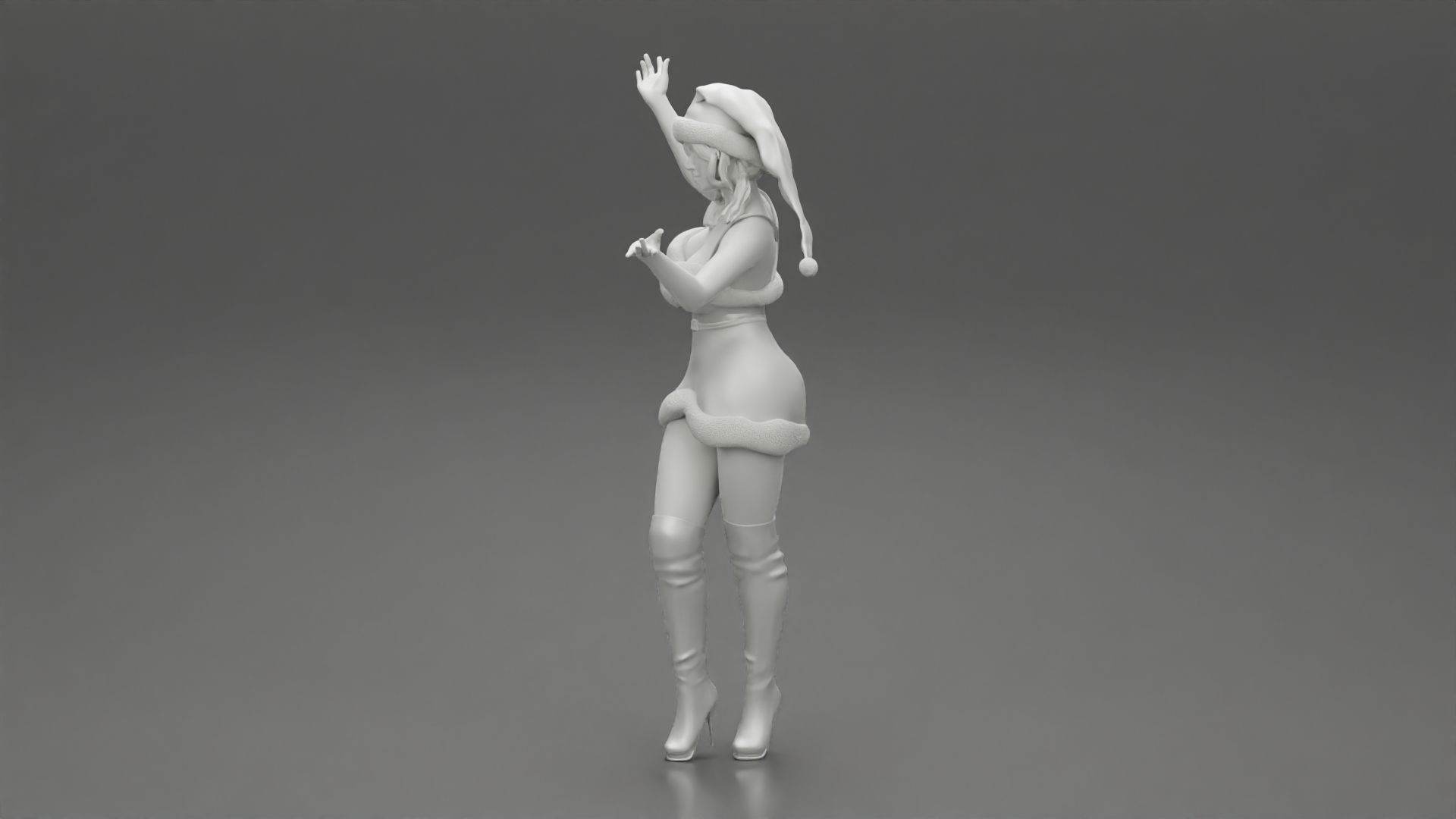 Lovely Santa Girl in Christmas Dress Posing 3D print model_11