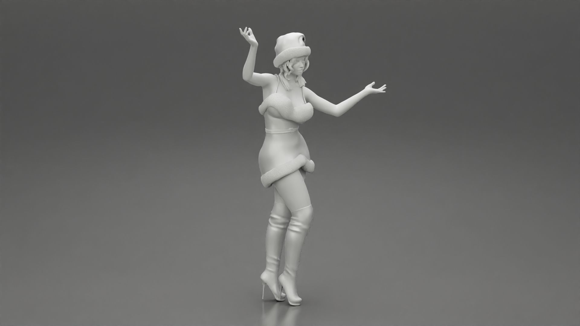 Lovely Santa Girl in Christmas Dress Posing 3D print model_7