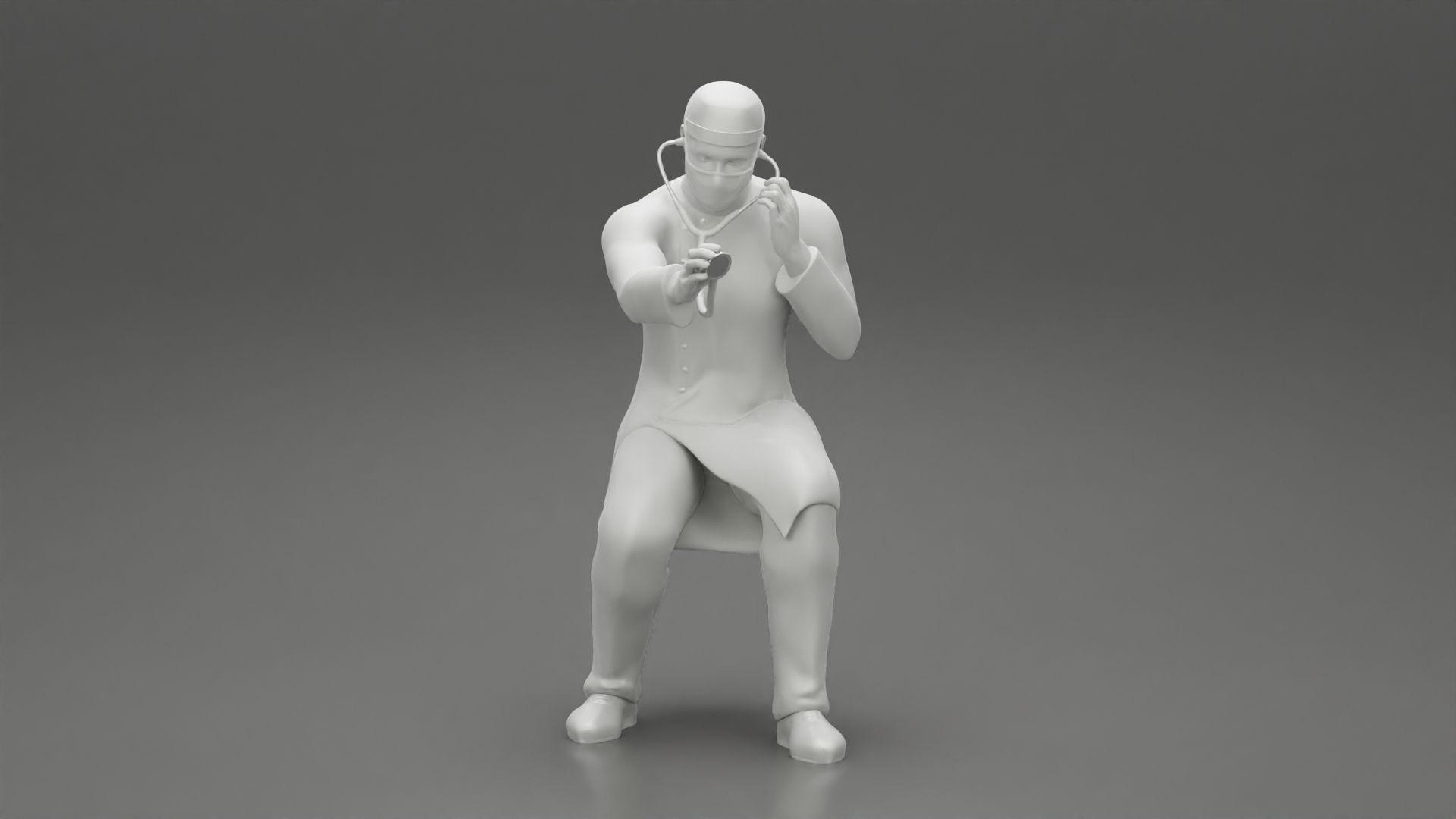 Doctor sitting examining a patients condition with a stethoscope 3D print model_7