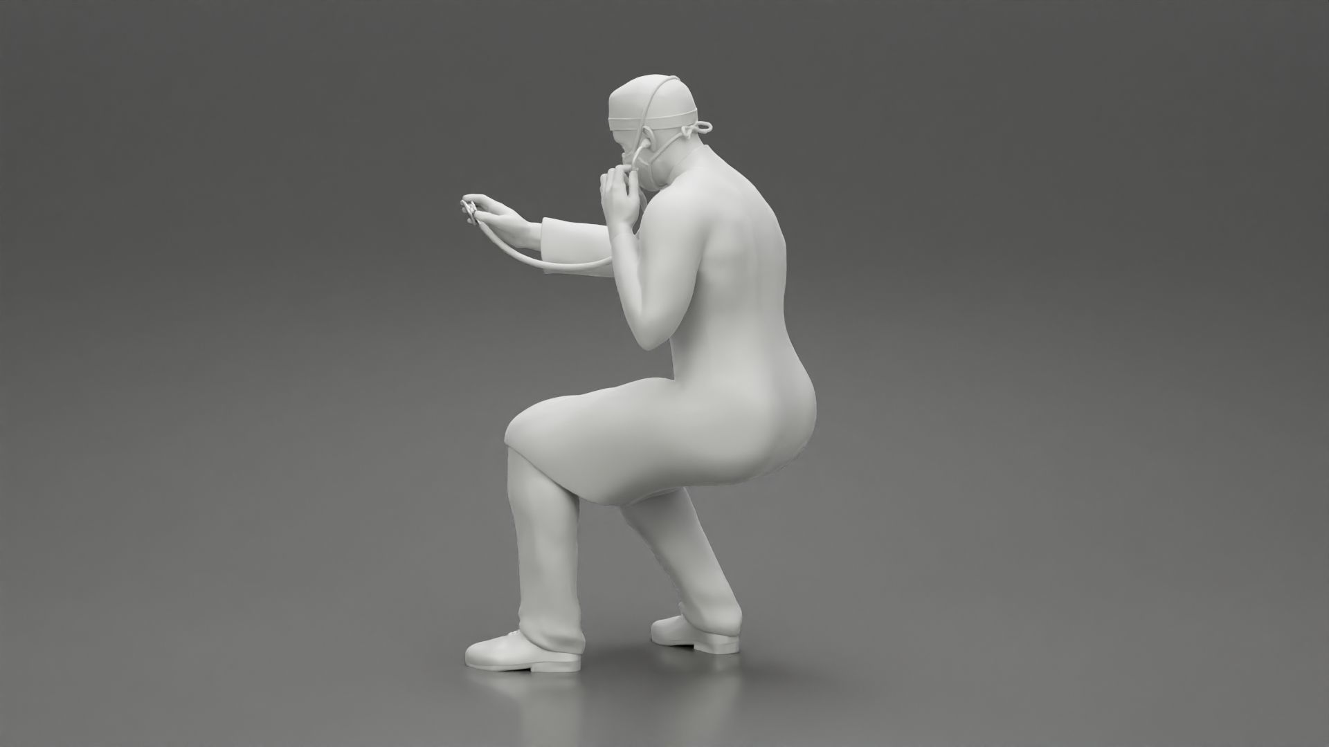 Doctor sitting examining a patients condition with a stethoscope 3D print model_11