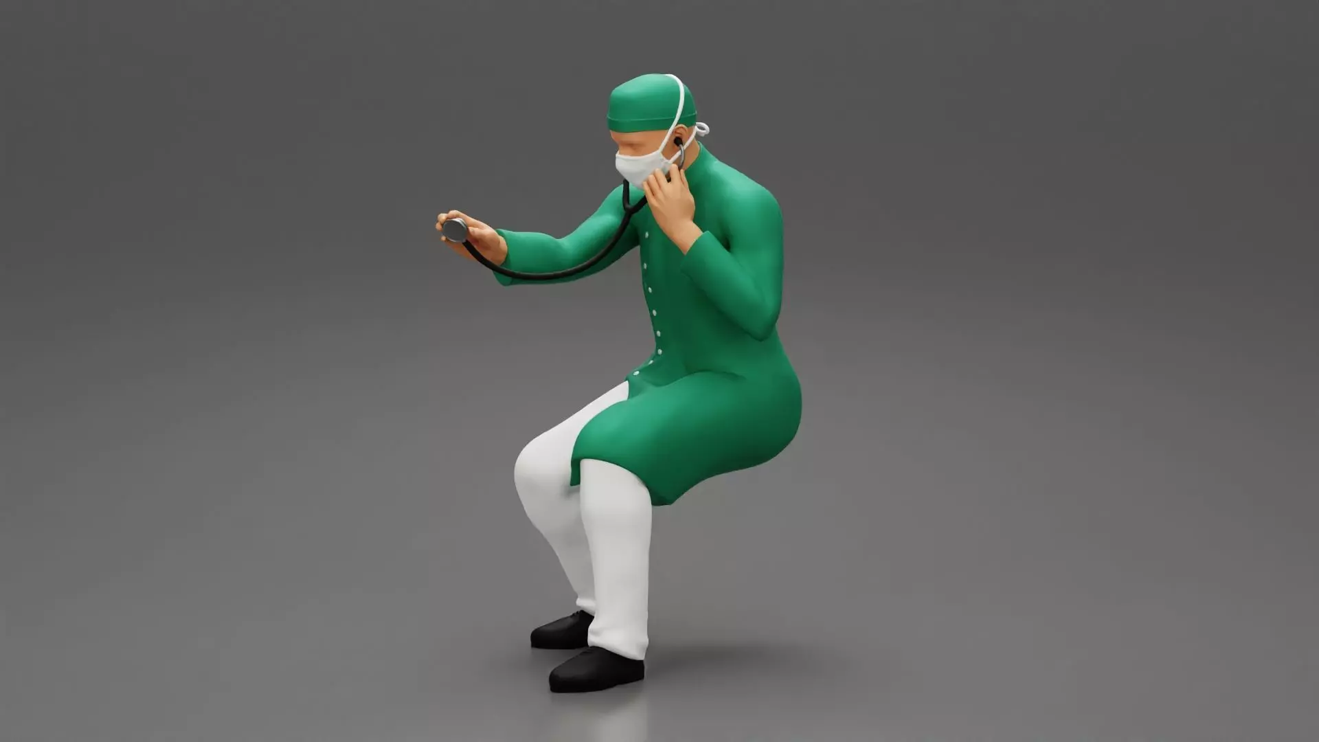 Doctor sitting examining a patients condition with a stethoscope 3D print model_0