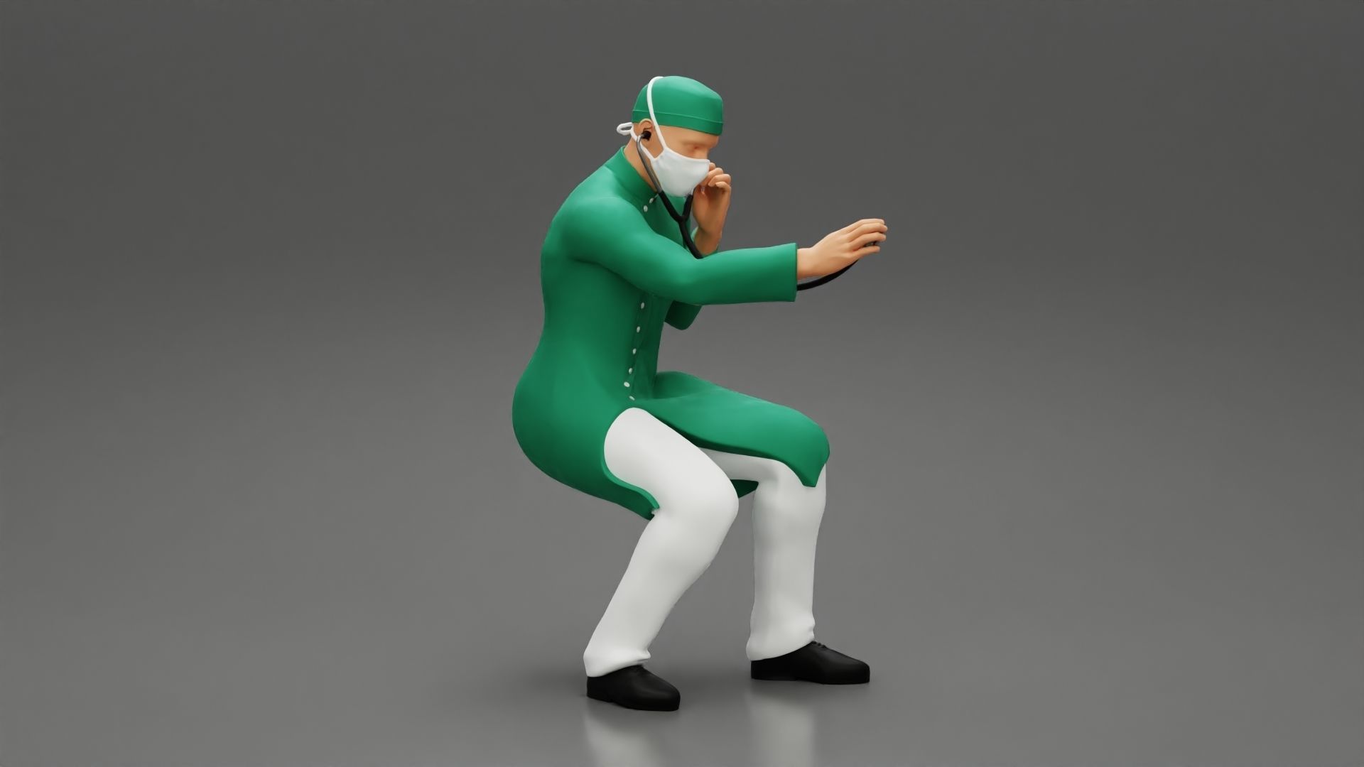 Doctor sitting examining a patients condition with a stethoscope 3D print model_2