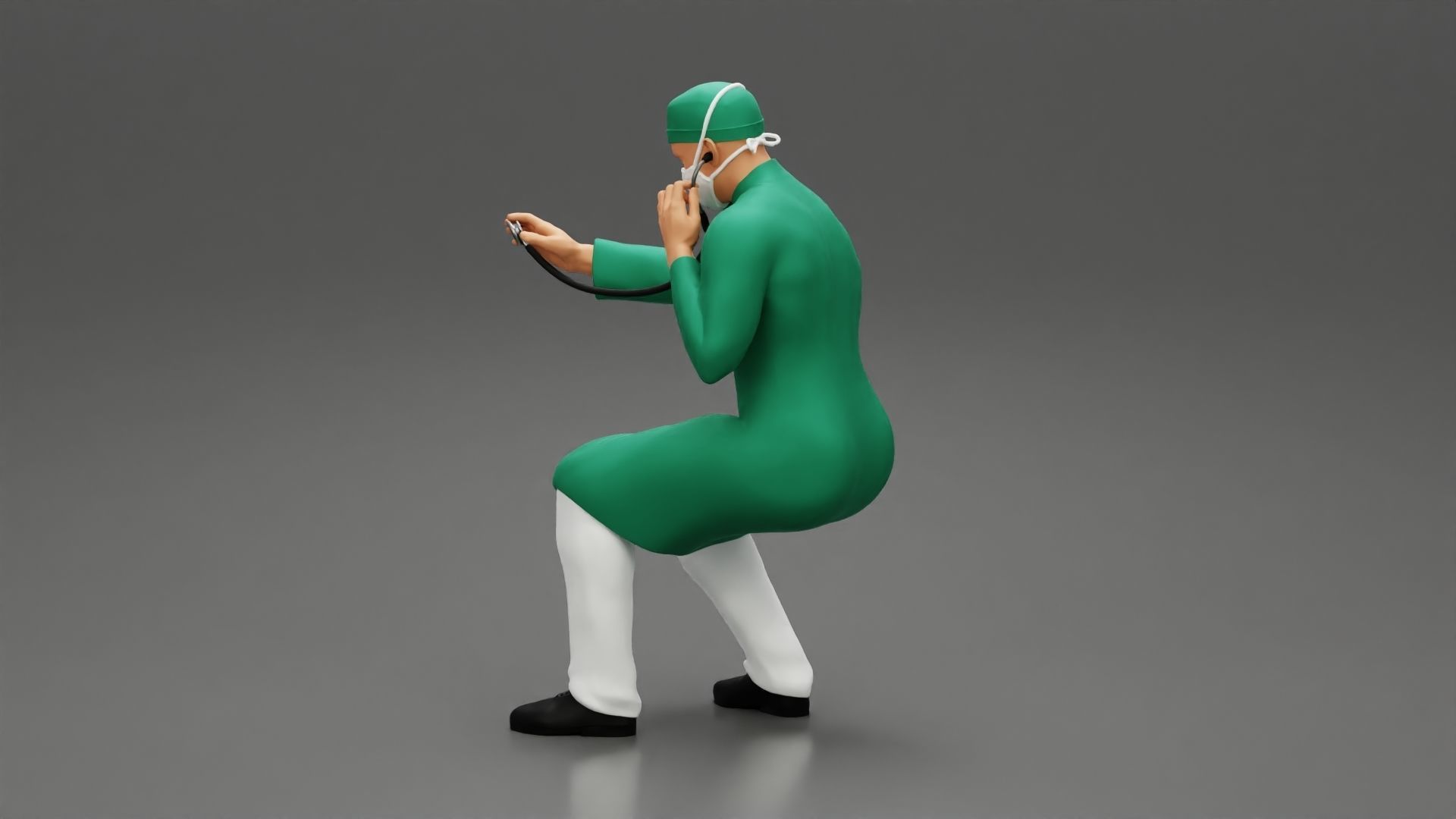 Doctor sitting examining a patients condition with a stethoscope 3D print model_5