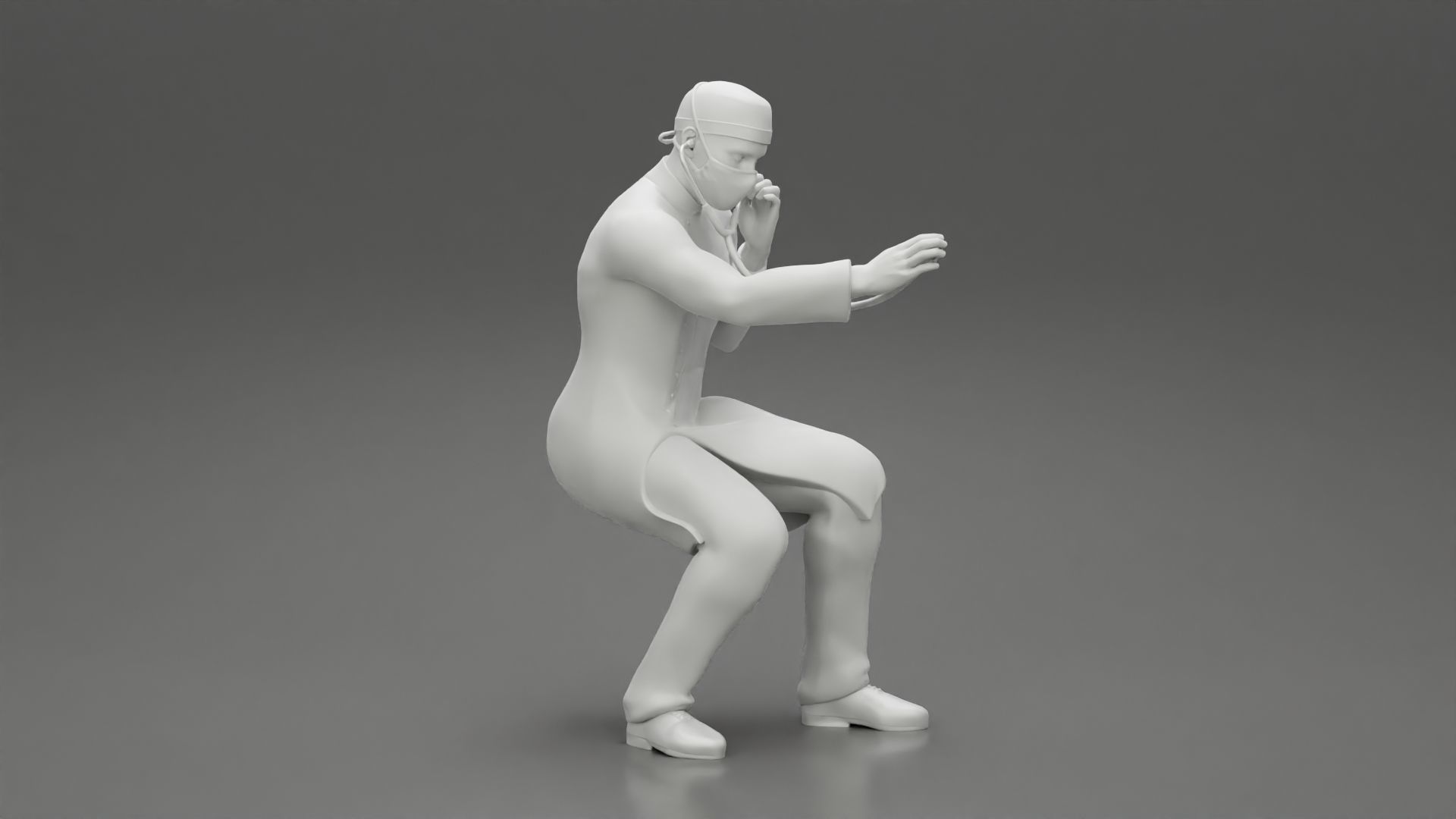 Doctor sitting examining a patients condition with a stethoscope 3D print model_8