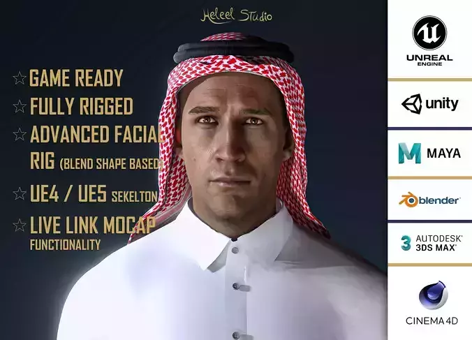 High Quality Realistic Arab Man Low-poly 3D model
