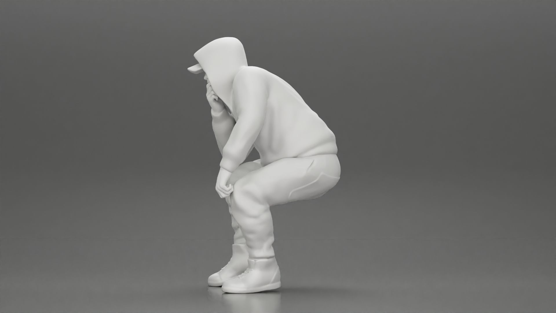 Young Gangster Man With Hoodie Sitting and thinking 3D print model_11