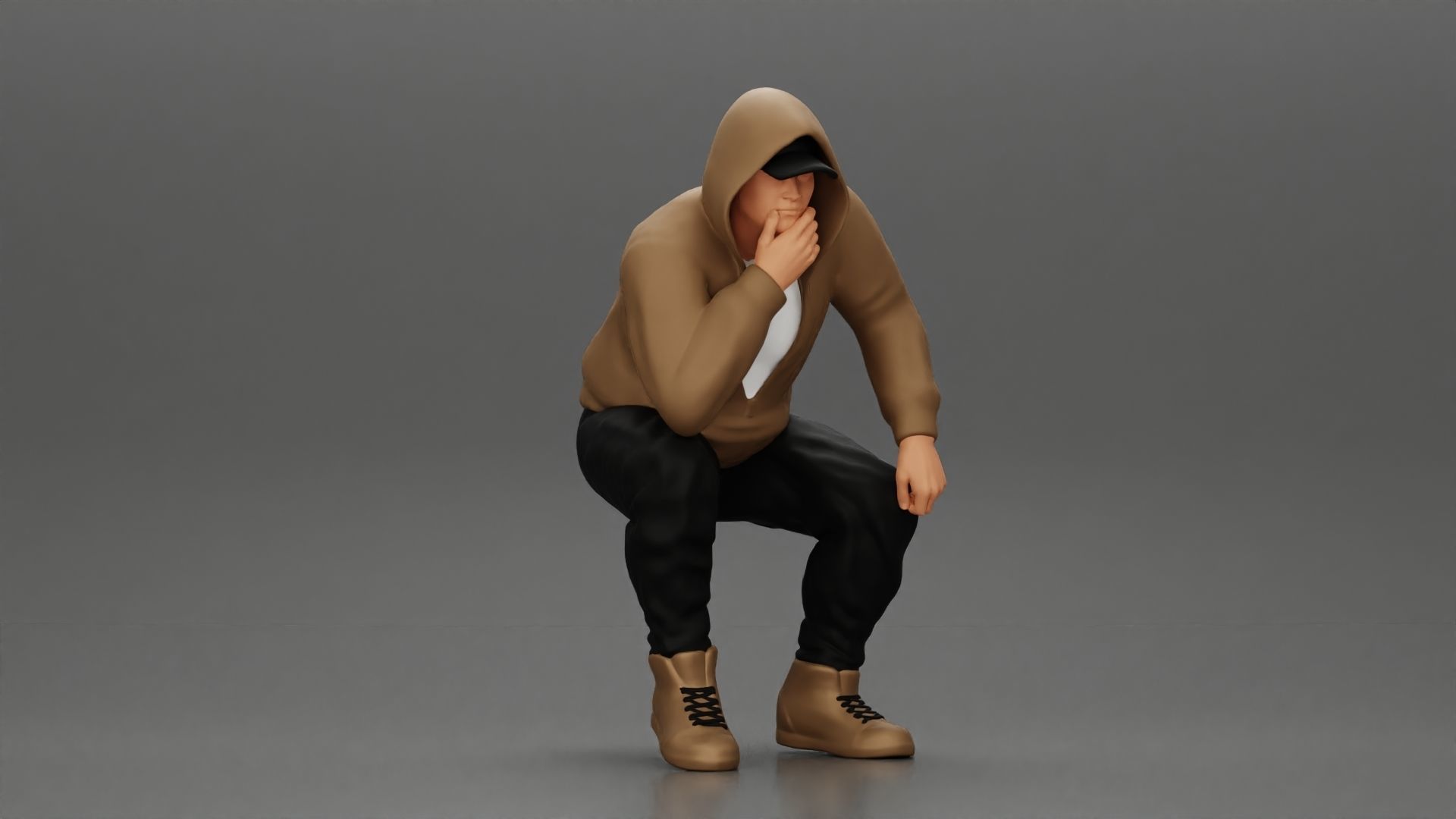 Young Gangster Man With Hoodie Sitting and thinking 3D print model_1
