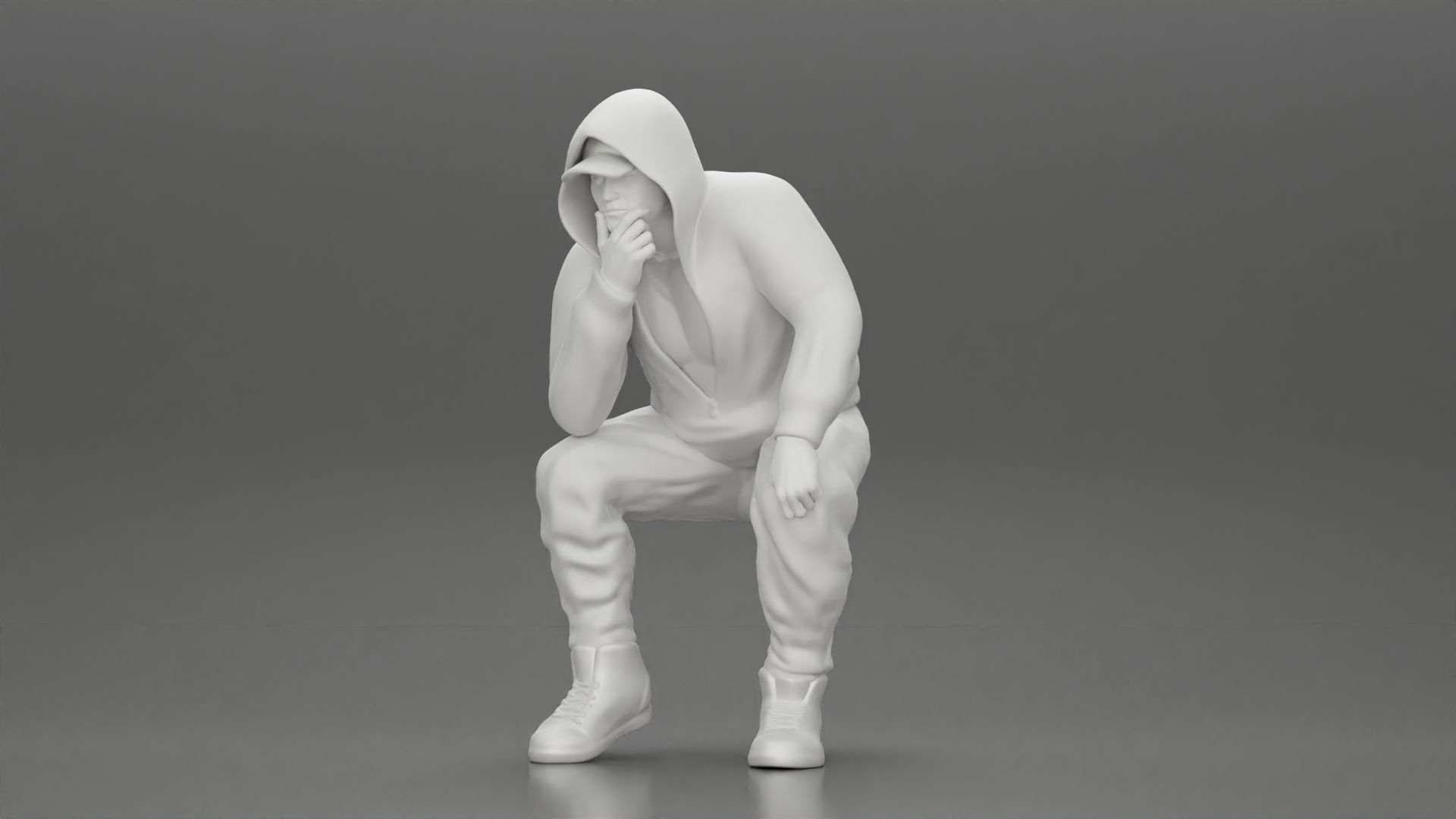 Young Gangster Man With Hoodie Sitting and thinking 3D print model_6