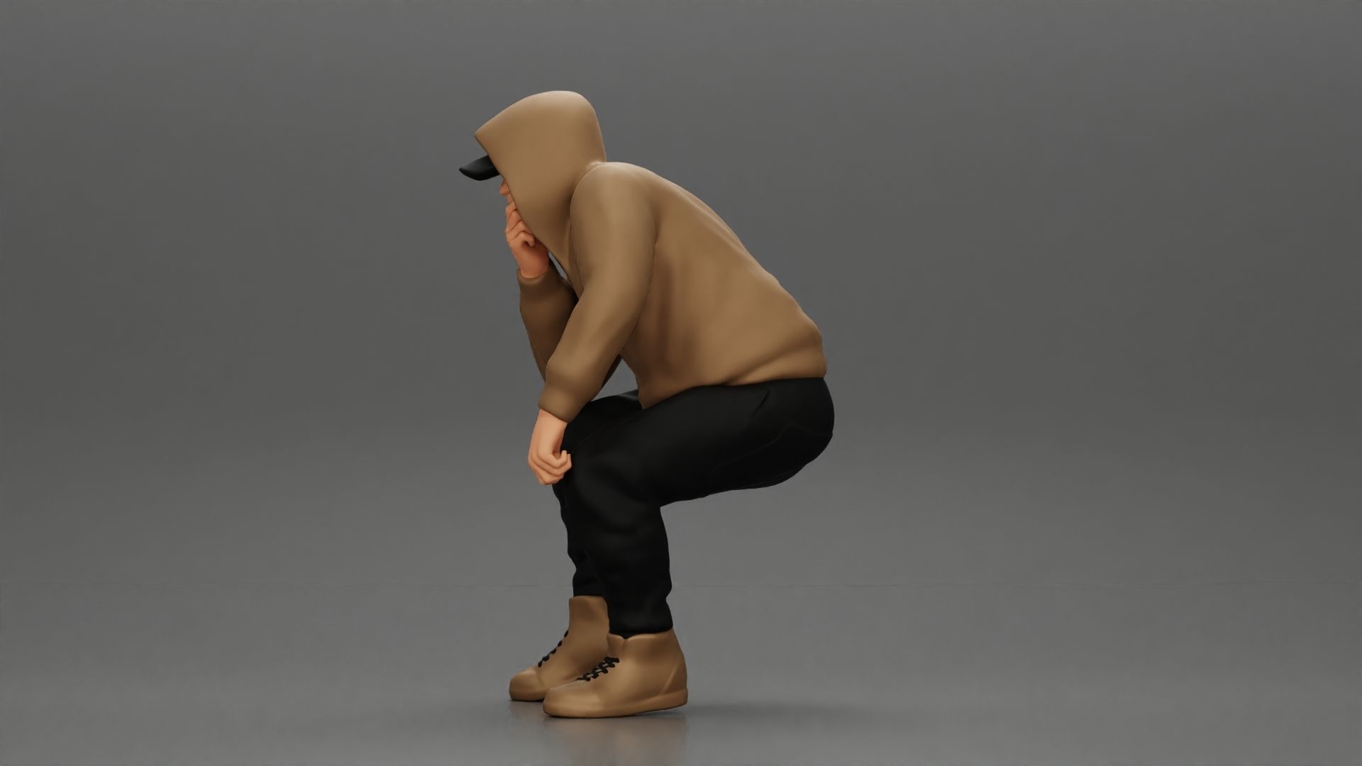Young Gangster Man With Hoodie Sitting and thinking 3D print model_5