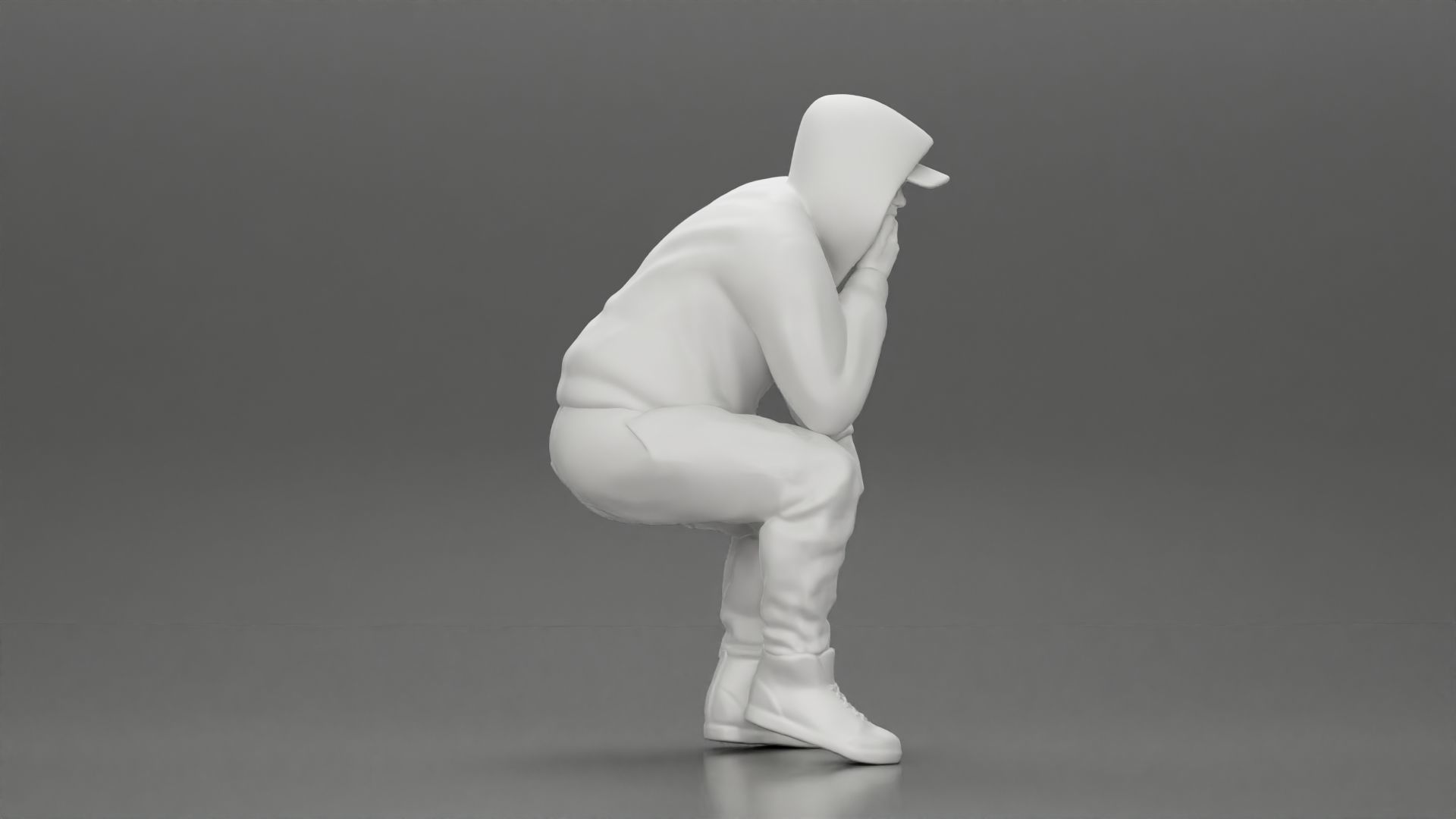 Young Gangster Man With Hoodie Sitting and thinking 3D print model_8