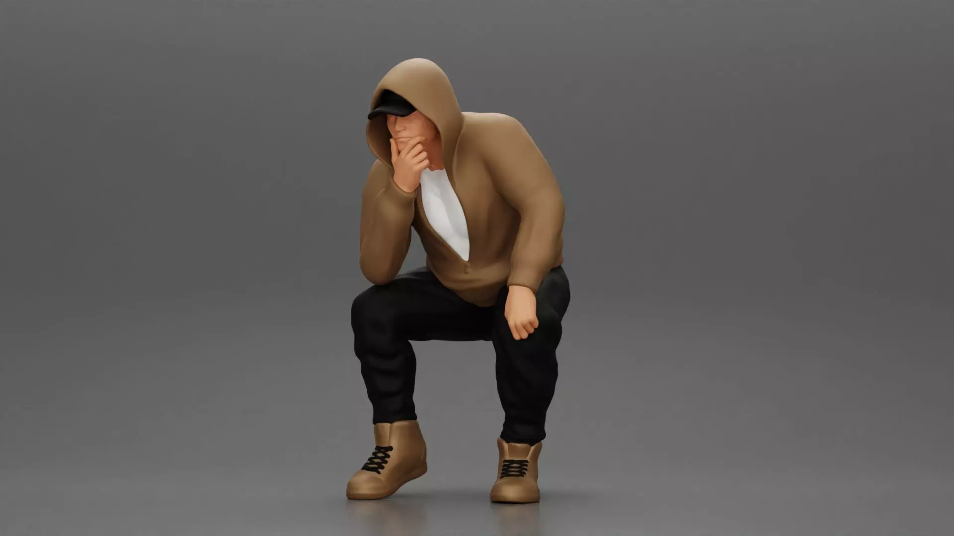 Young Gangster Man With Hoodie Sitting and thinking 3D print model_0