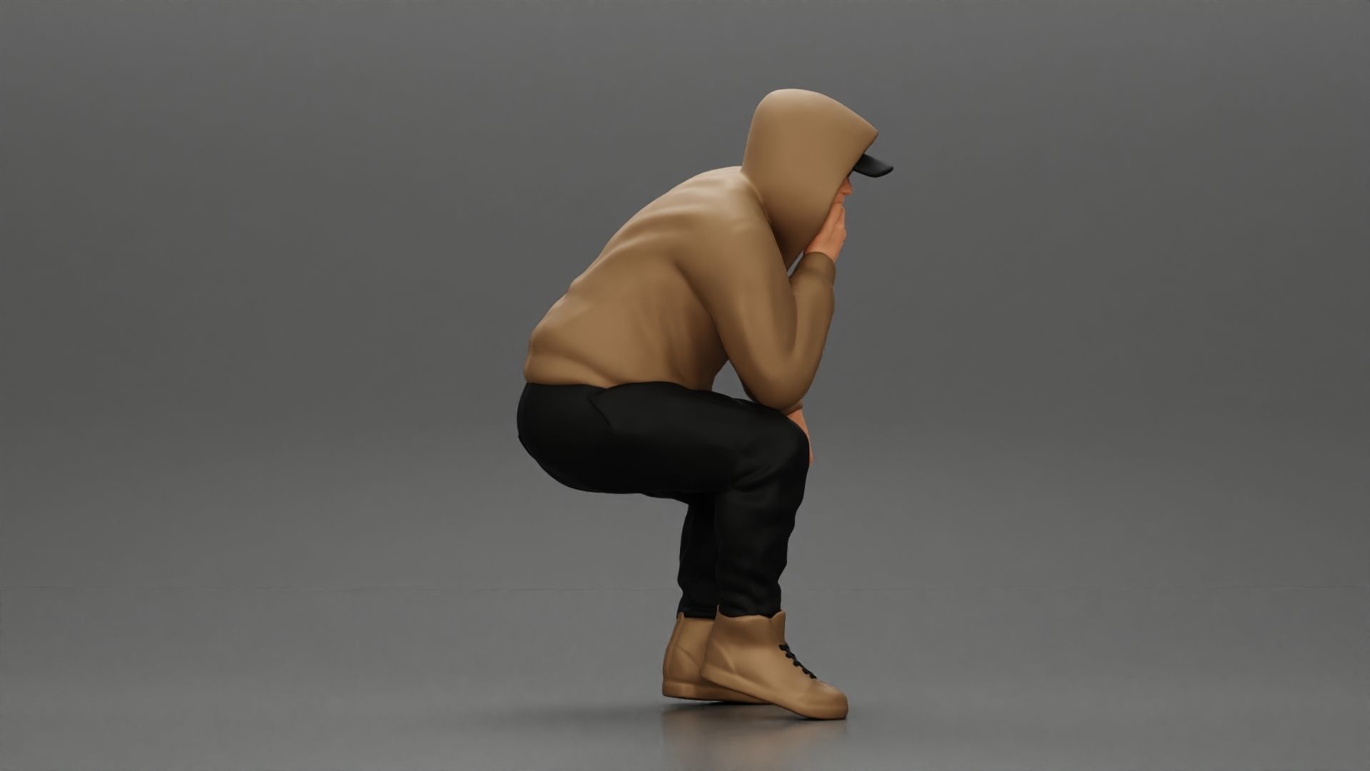 Young Gangster Man With Hoodie Sitting and thinking 3D print model_2