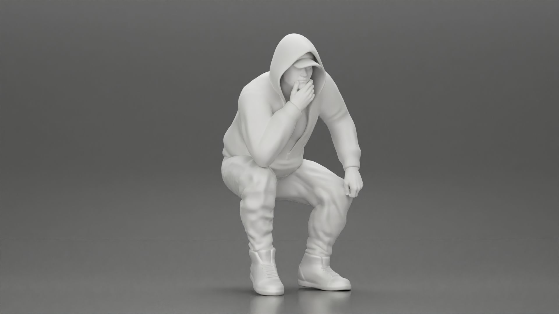 Young Gangster Man With Hoodie Sitting and thinking 3D print model_7