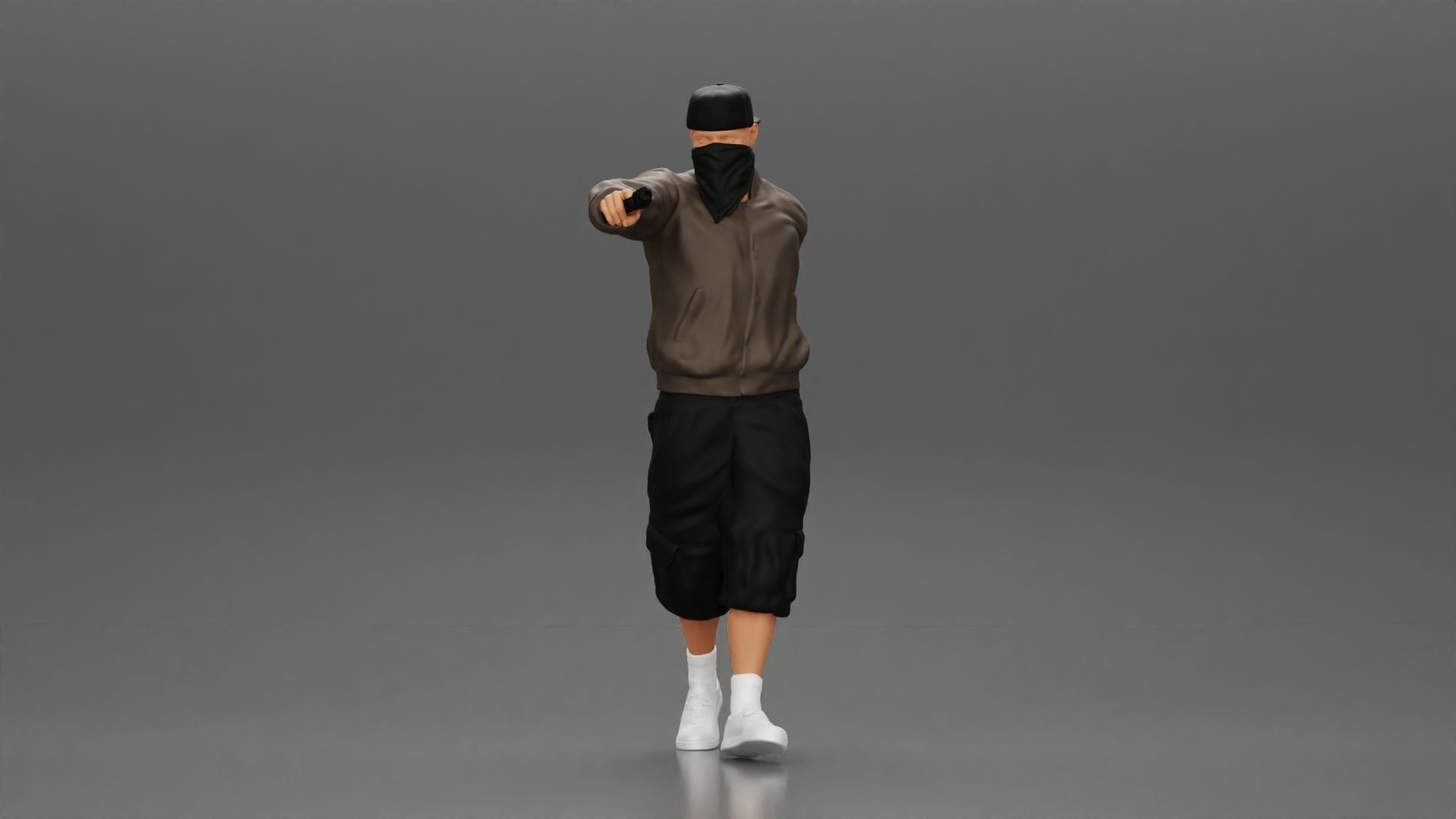 gangster homie in mask walking and holding gun sideways 3D print model_1