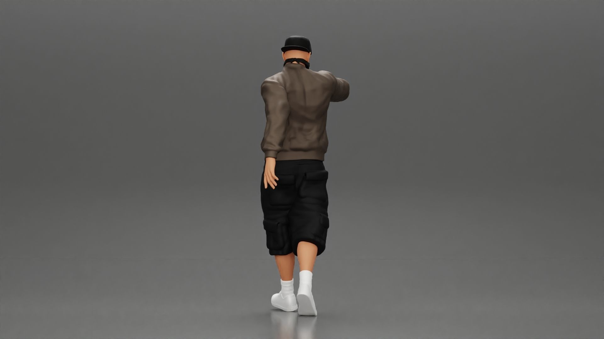 gangster homie in mask walking and holding gun sideways 3D print model_4
