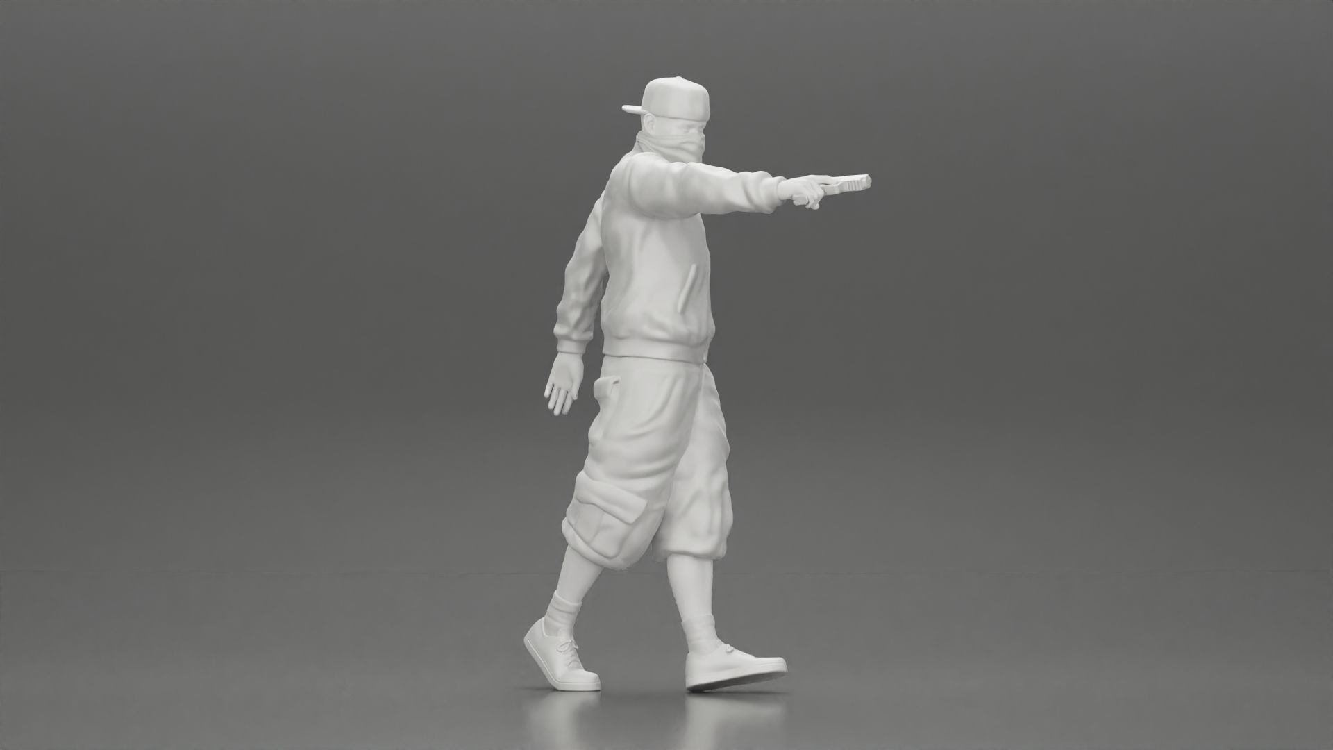 gangster homie in mask walking and holding gun sideways 3D print model_8