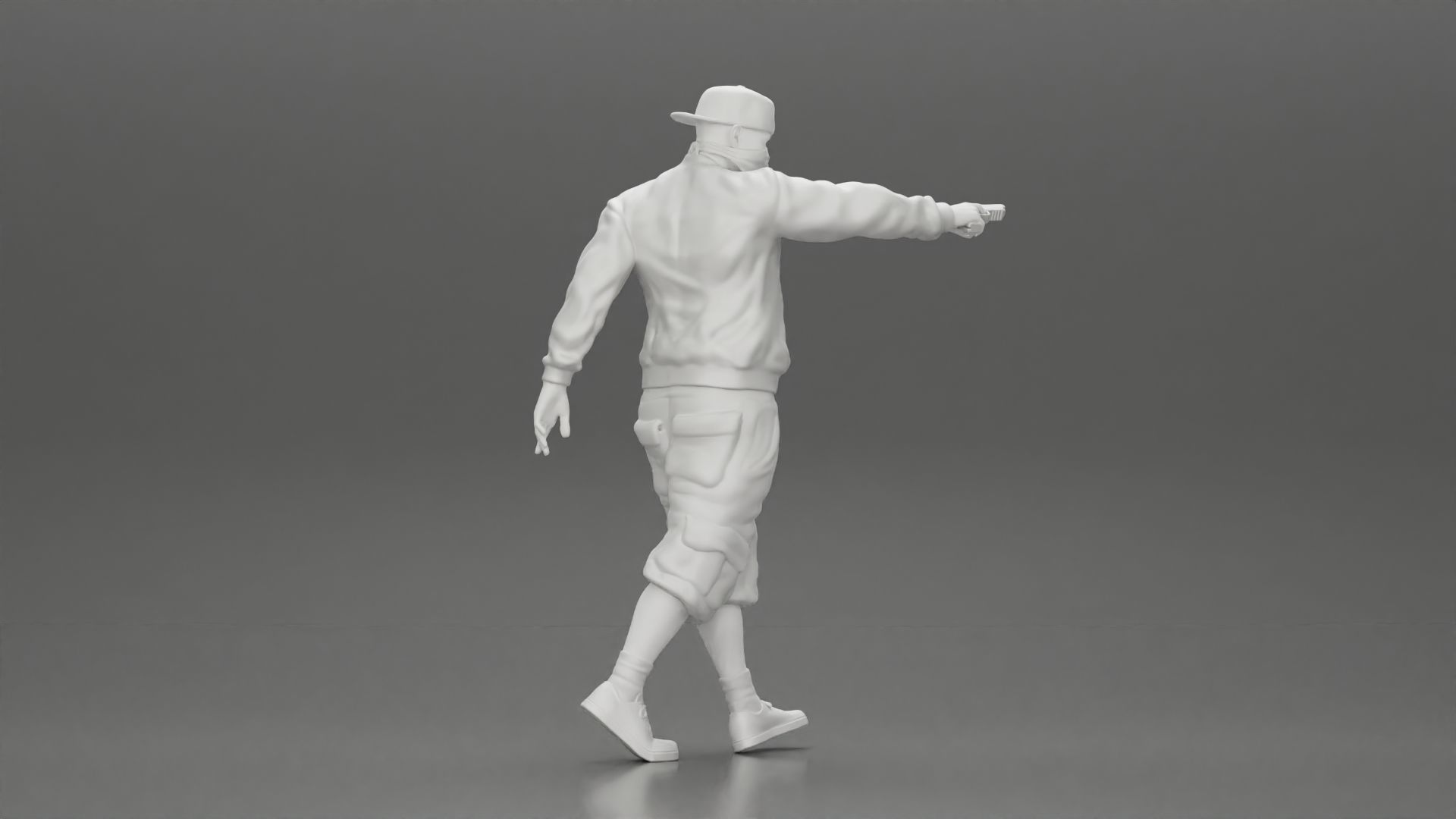gangster homie in mask walking and holding gun sideways 3D print model_9