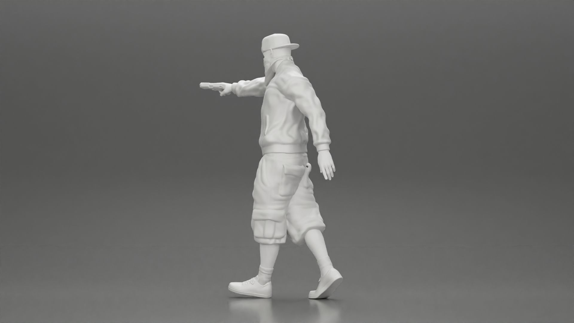 gangster homie in mask walking and holding gun sideways 3D print model_11