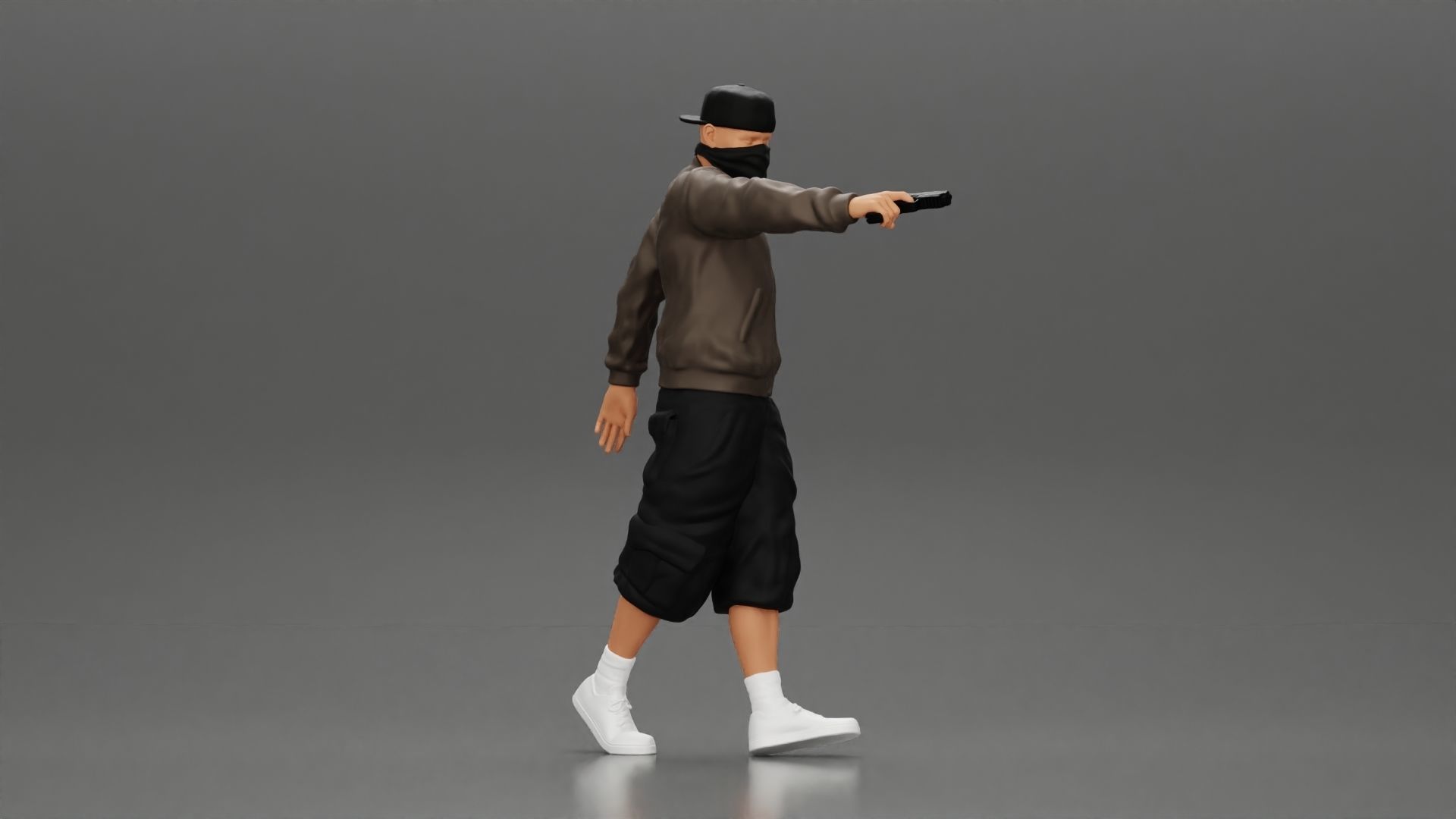 gangster homie in mask walking and holding gun sideways 3D print model_2