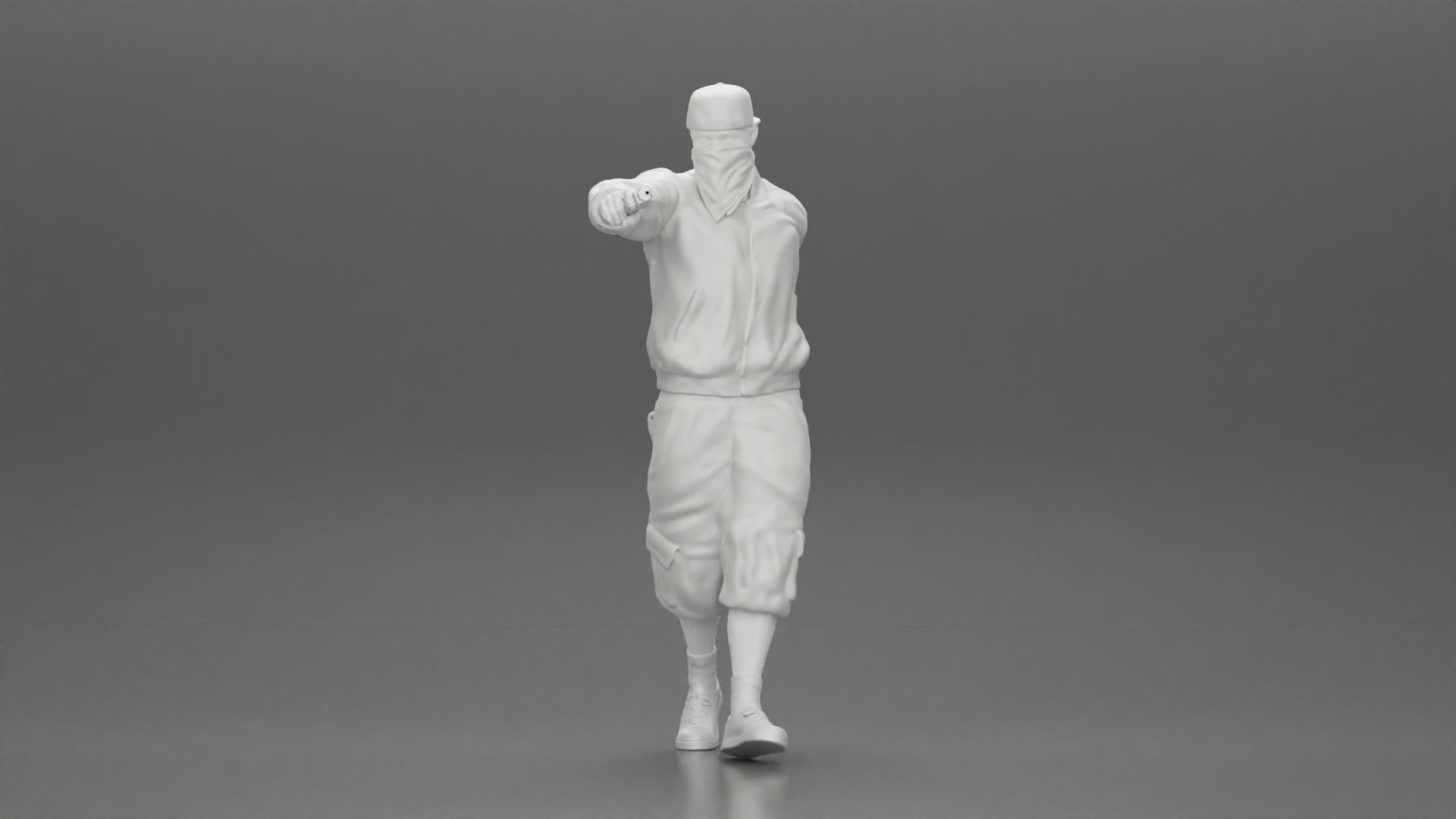 gangster homie in mask walking and holding gun sideways 3D print model_7