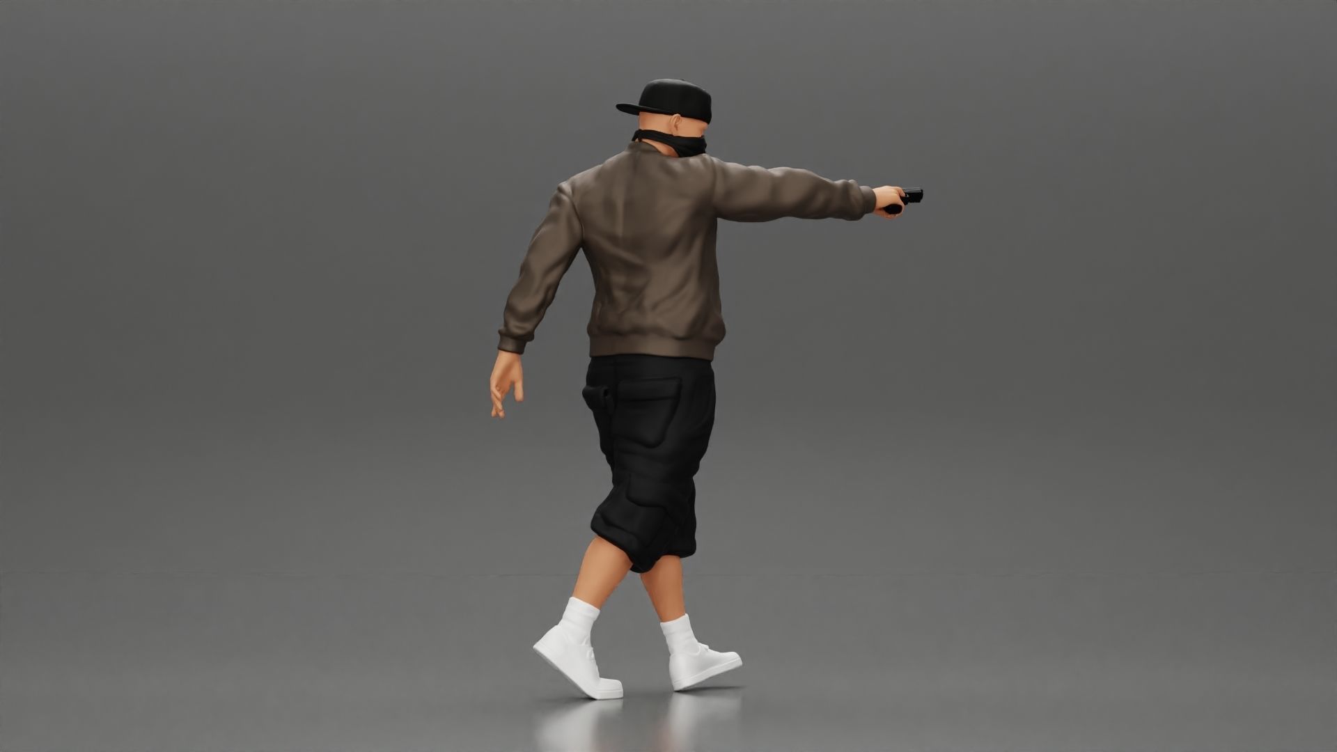 gangster homie in mask walking and holding gun sideways 3D print model_3