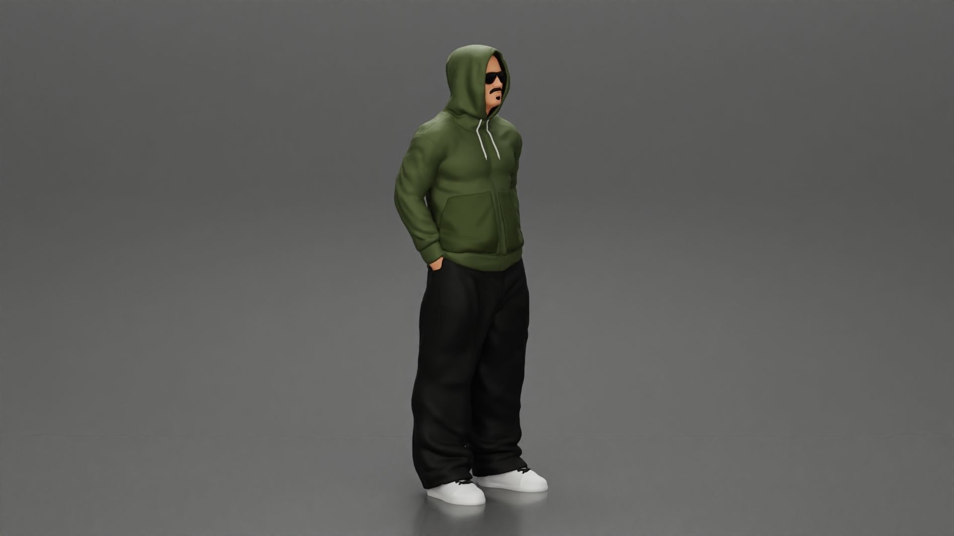 2 Gangster homie in hoodie standing with hands in pockets 3D print model_13