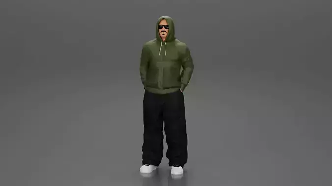 2 Gangster homie in hoodie standing with hands in pockets 3D print model