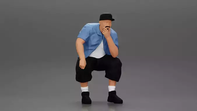 Fat Gangster in cap sitting and thinking