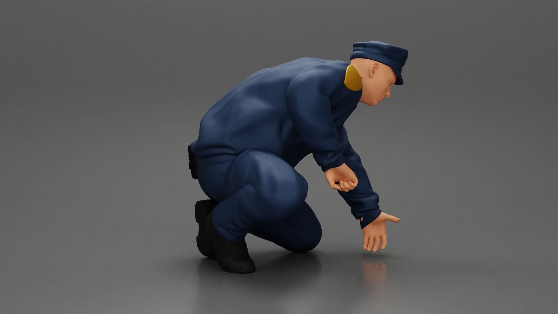 policeman officer sitting and puts handcuffs on a gangster 3D print model_1
