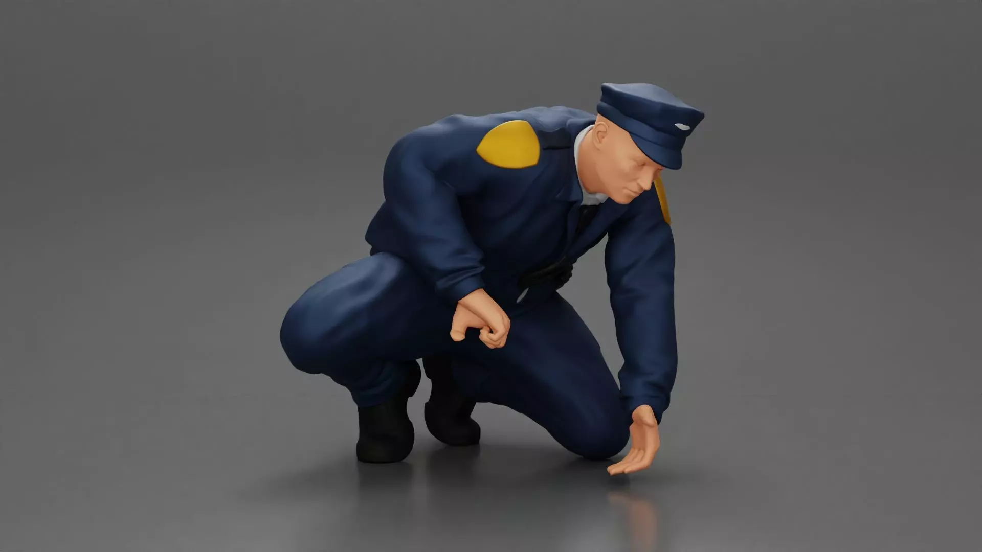 policeman officer sitting and puts handcuffs on a gangster 3D print model_0