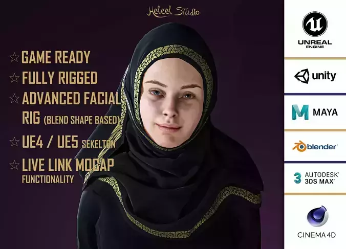 High Quality Realistic Arab Woman Low-poly 3D model