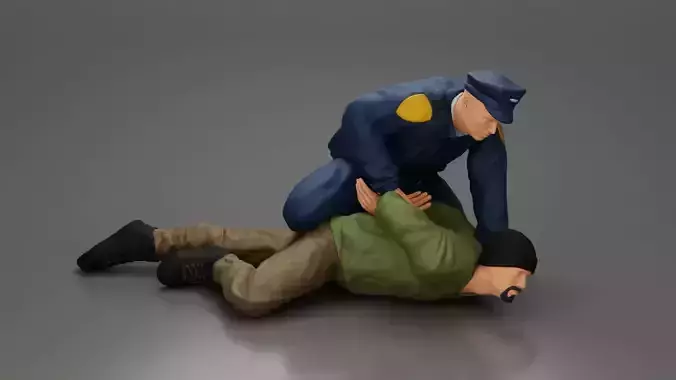 policeman officer sitting puts handcuffs on a gangster lies 3D print model